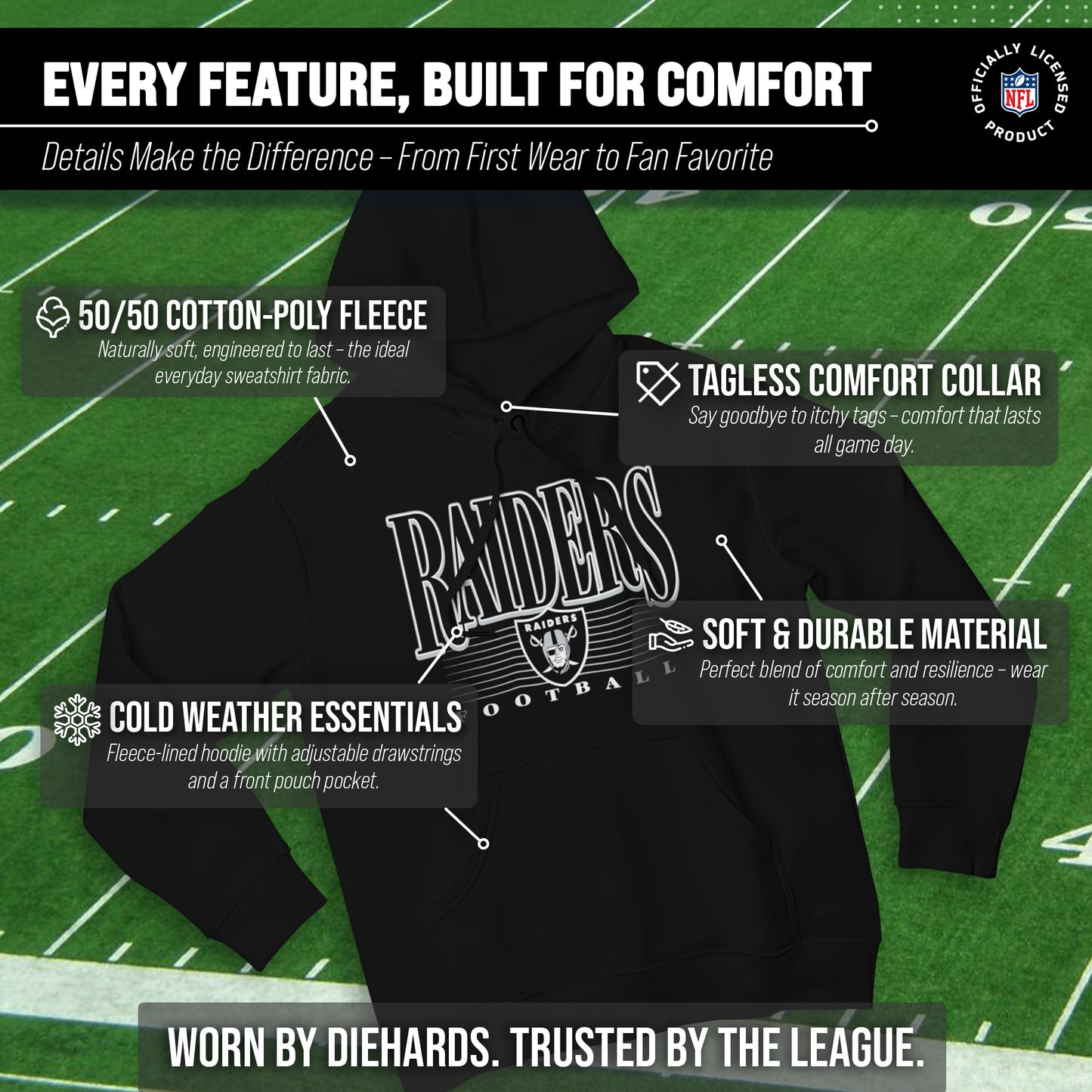 Las Vegas Raiders NFL Adult Unisex Overtime Blueprint Soft Fleece Hooded Sweatshirt - Black