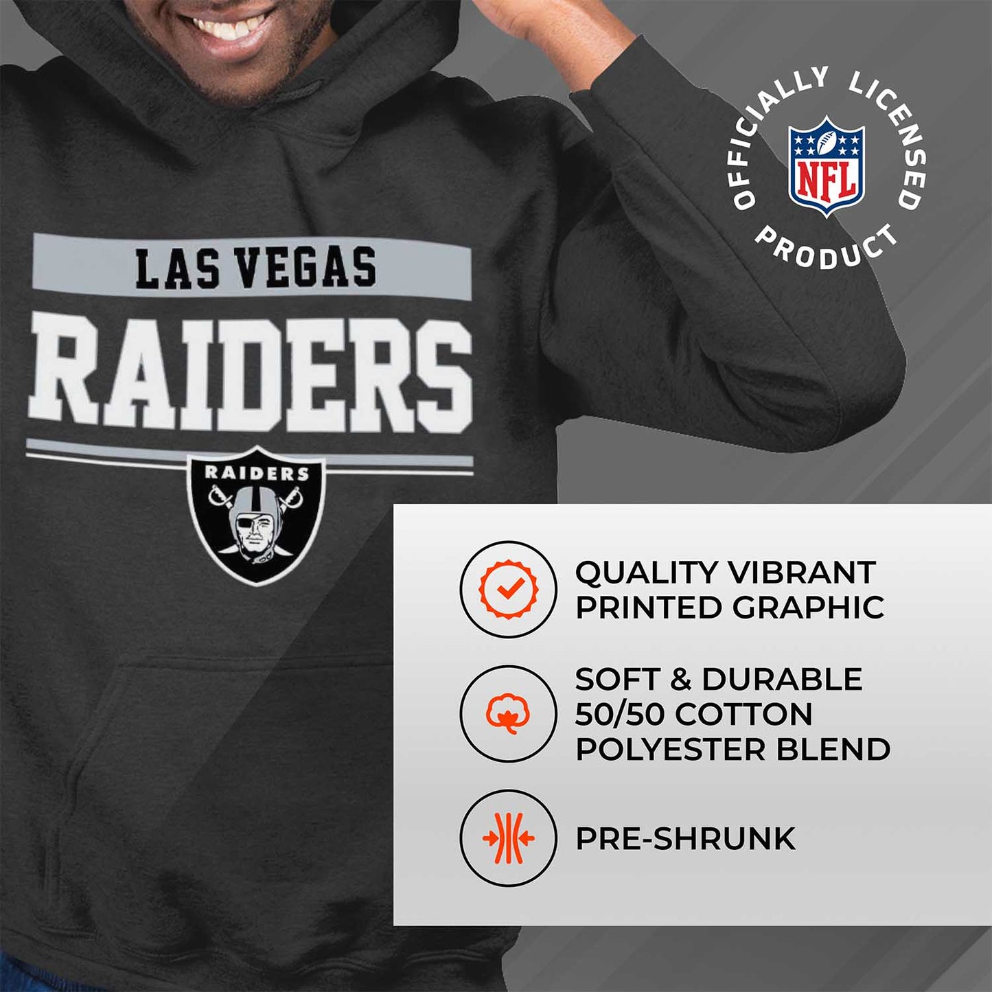 Las Vegas Raiders NFL Adult Gameday Charcoal Hooded Sweatshirt - Charcoal