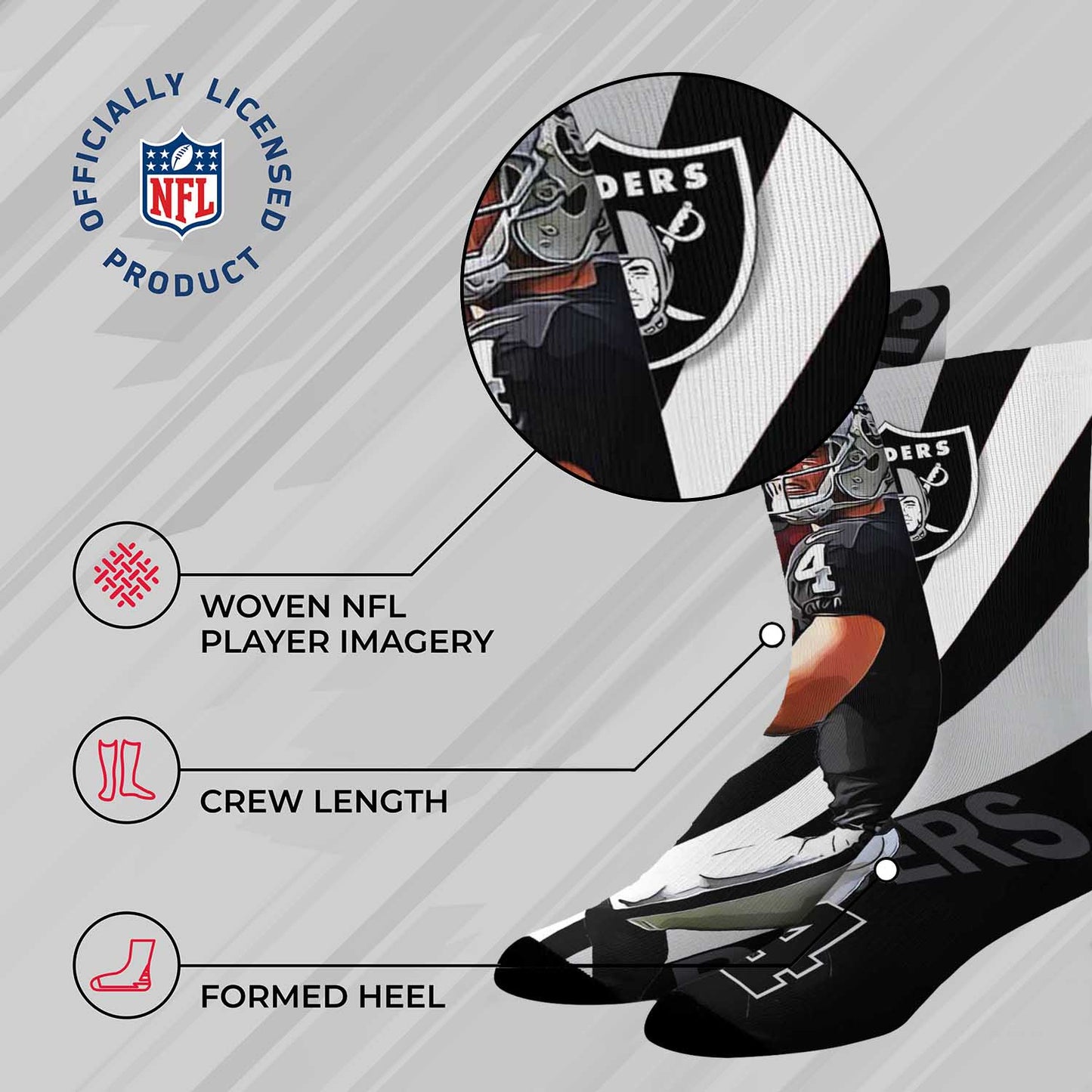 Las Vegas Raiders NFL Adult Player Stripe Sock - Black