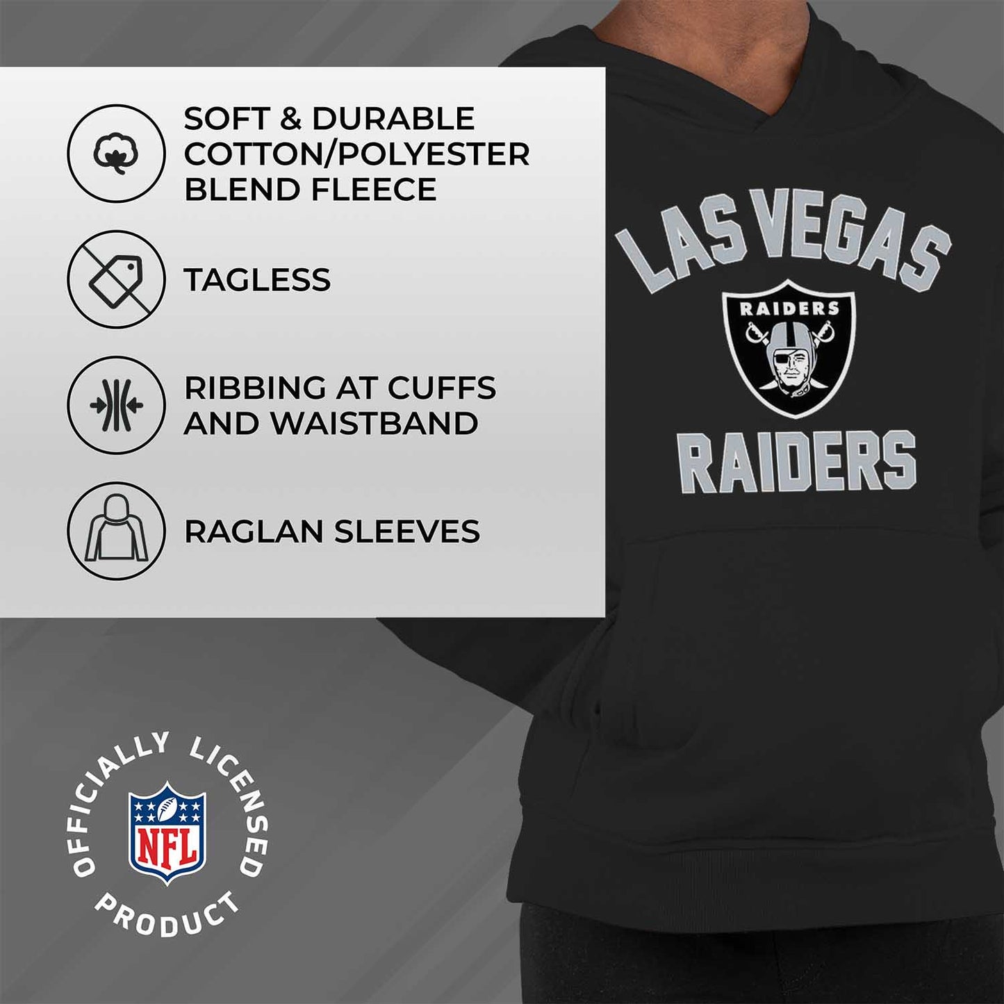 Las Vegas Raiders NFL Youth Gameday Hooded Sweatshirt - Black