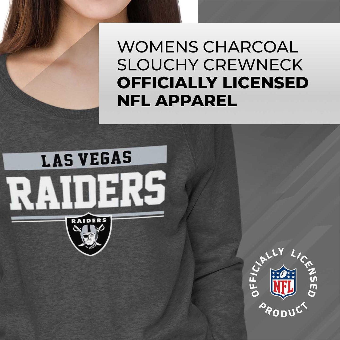Las Vegas Raiders NFL Womens Charcoal Crew Neck Football Apparel - Charcoal