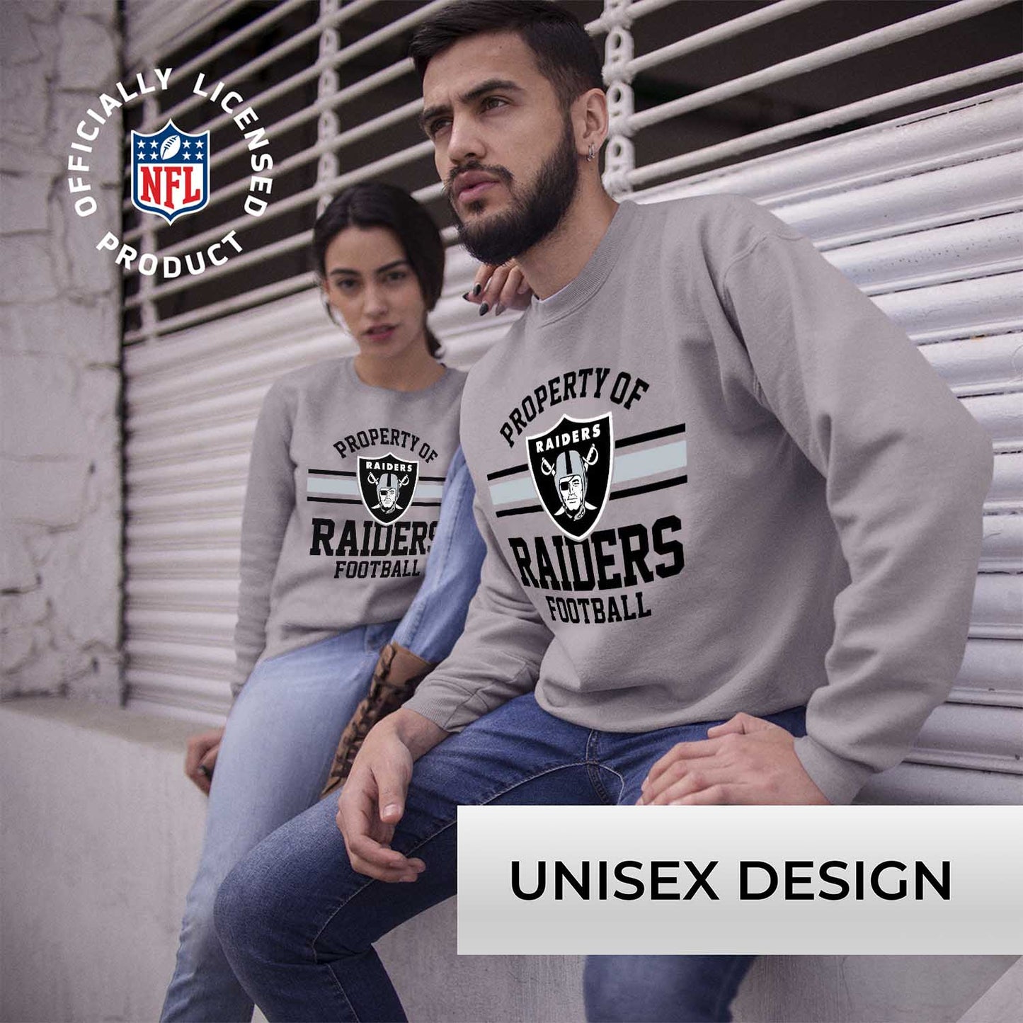 Las Vegas Raiders NFL Adult Property Of Crewneck Fleece Sweatshirt - Sport Gray