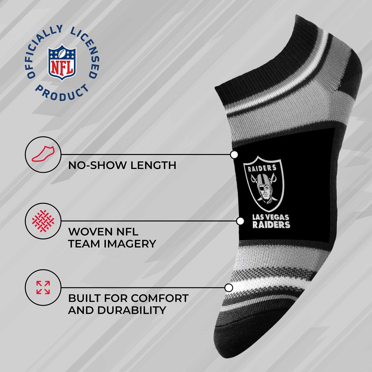 Las Vegas Raiders Adult Marquis Addition No Show Socks - Black