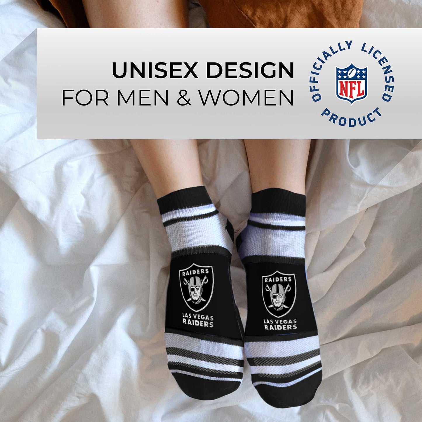 Las Vegas Raiders Adult Marquis Addition No Show Socks - Black