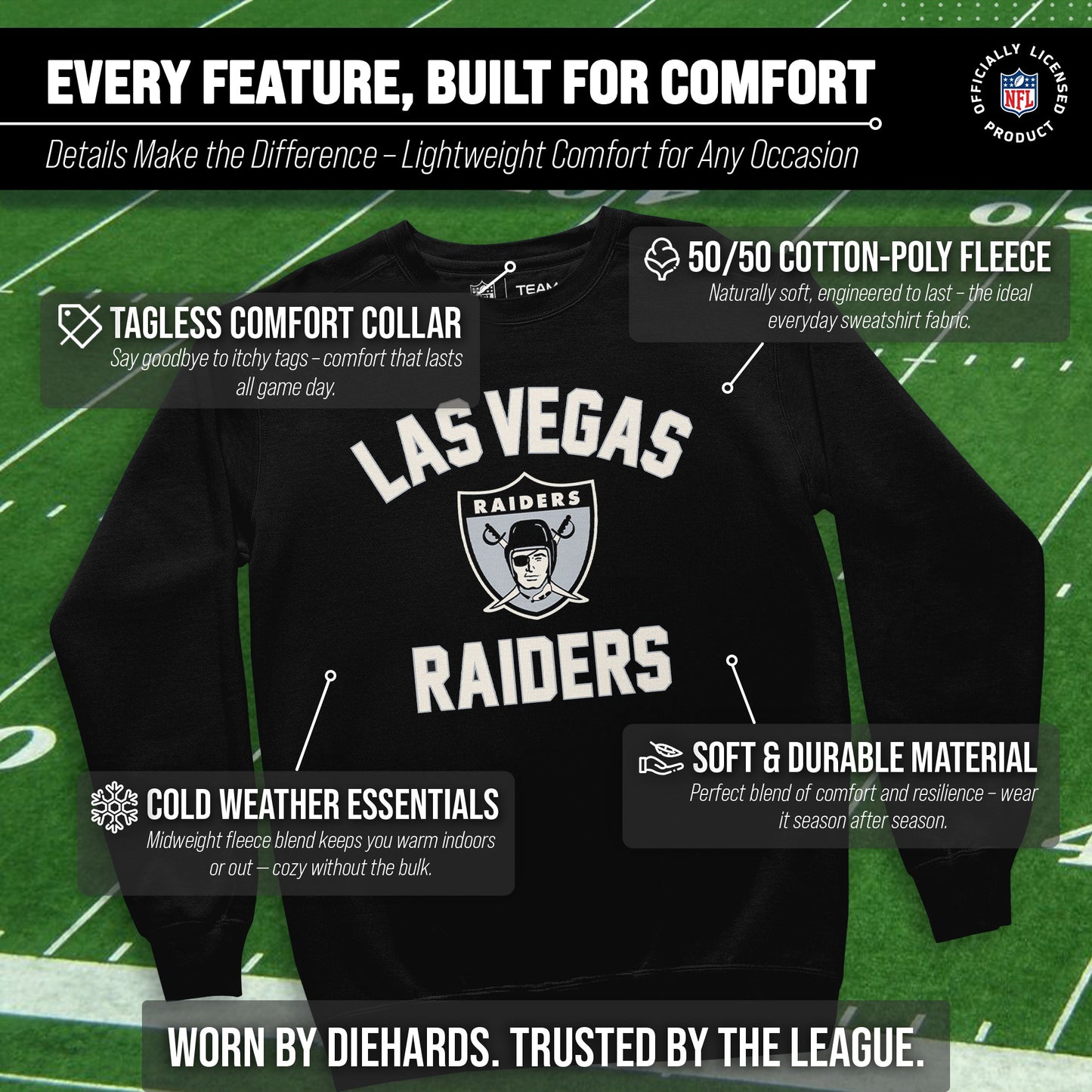 Las Vegas Raiders NFL Adult Unisex Retro Gameday Ultra Soft Fleece Crewneck Sweatshirt - Black