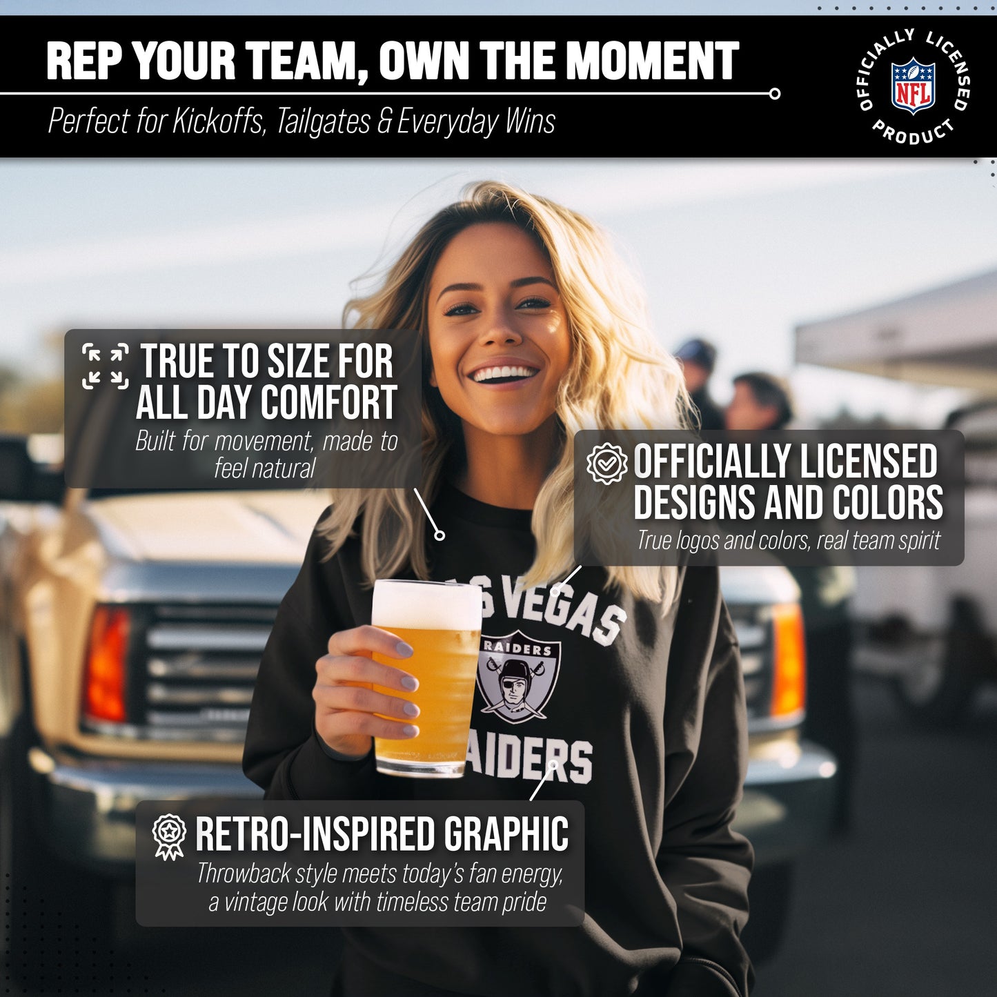 Las Vegas Raiders NFL Adult Unisex Retro Gameday Ultra Soft Fleece Crewneck Sweatshirt - Black