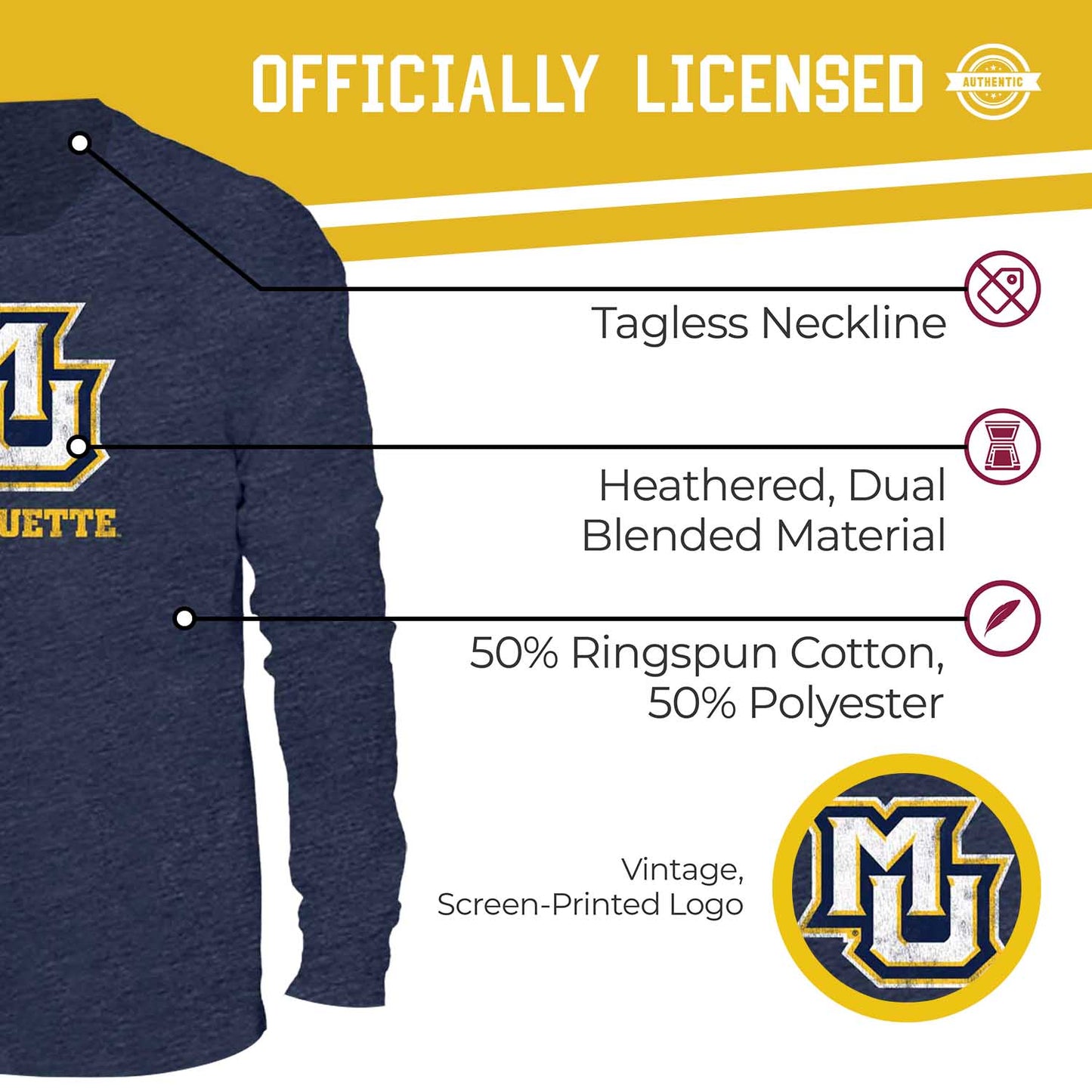 Marquette Golden Eagles NCAA MVP Adult Long-Sleeve Shirt - Navy