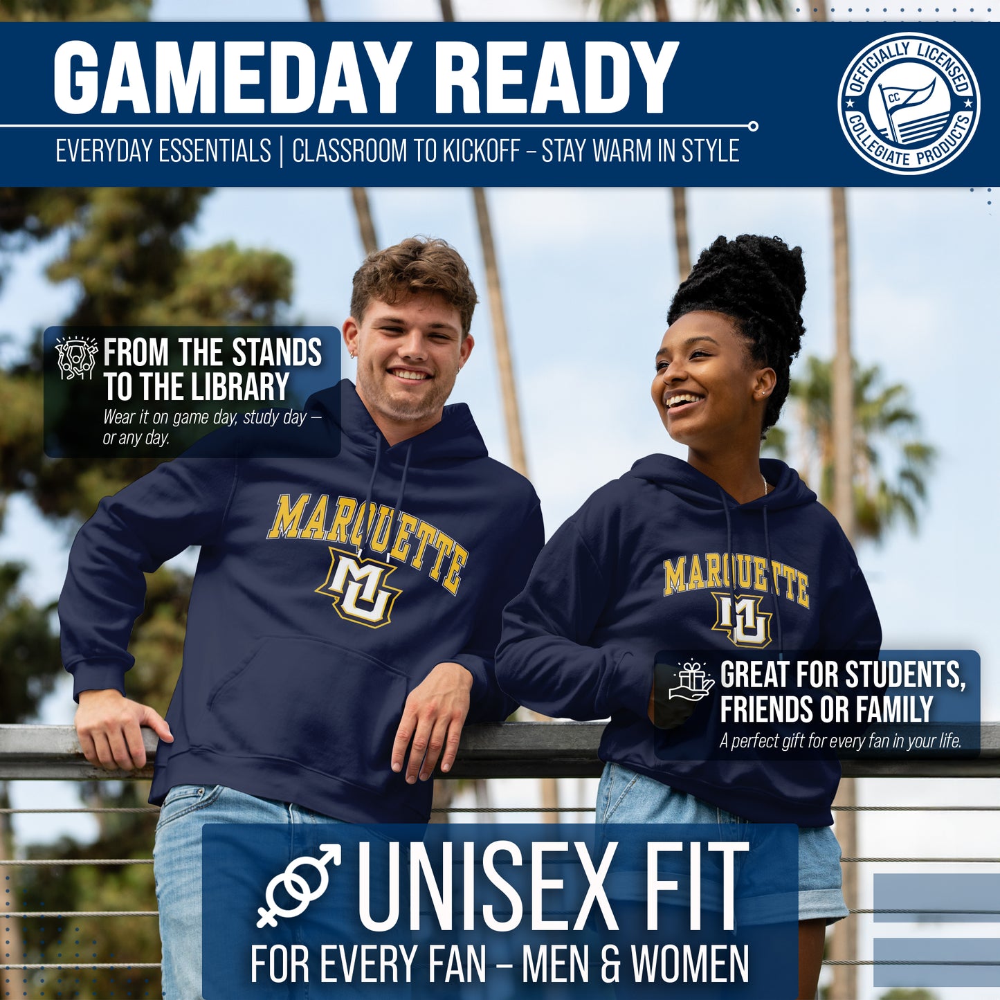 Marquette Golden Eagles Adult Arch & Logo Soft Style Gameday Hooded Sweatshirt - Navy