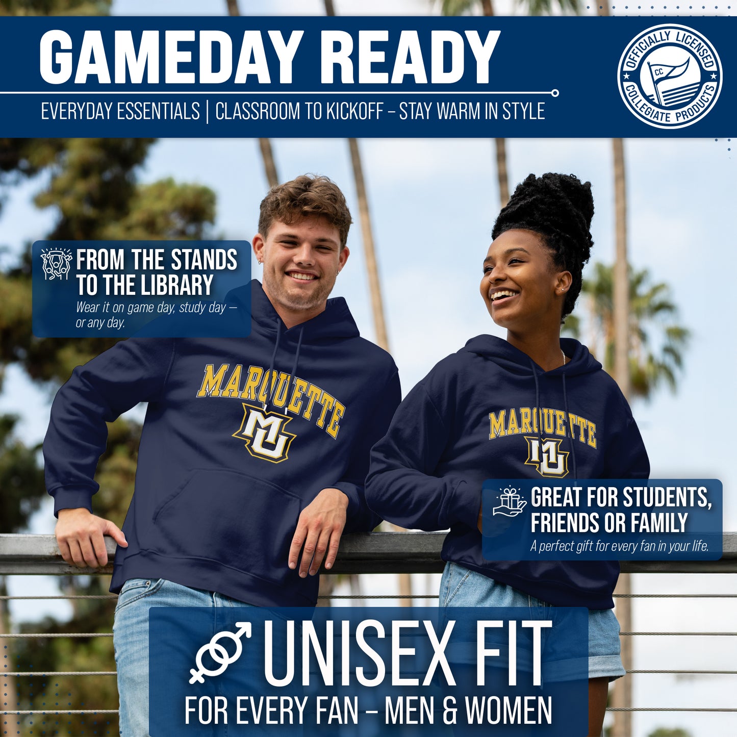 Marquette Golden Eagles Adult Arch & Logo Soft Style Gameday Hooded Sweatshirt - Navy