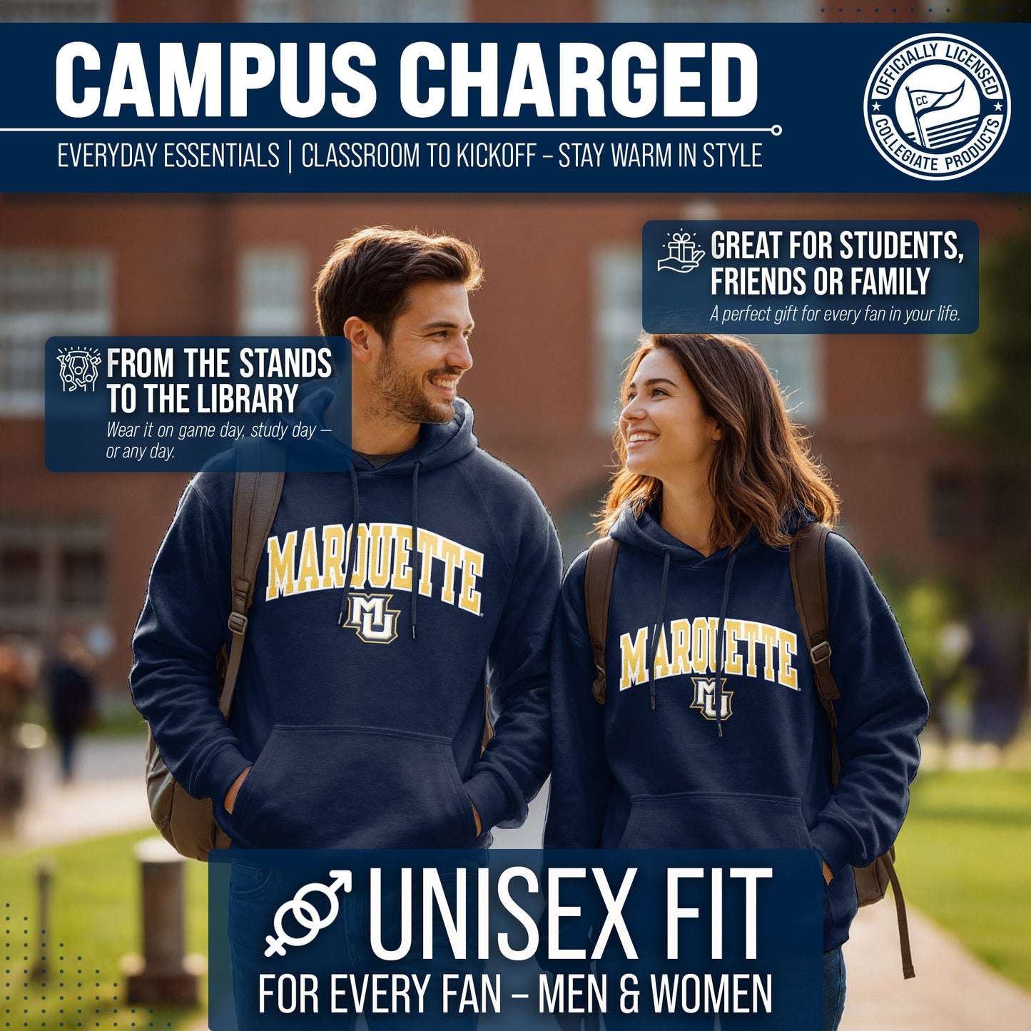 Marquette Golden Eagles NCAA Adult Tackle Twill Hooded Sweatshirt - Navy