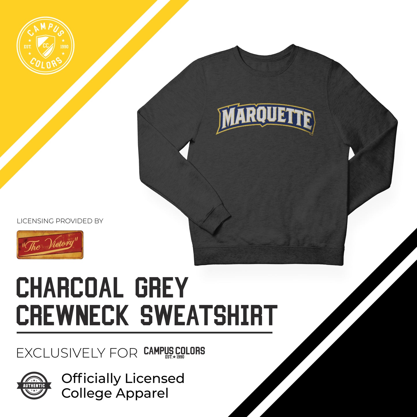 Marquette Golden Eagles NCAA Adult Charcoal Crewneck Fleece Sweatshirt - Charcoal