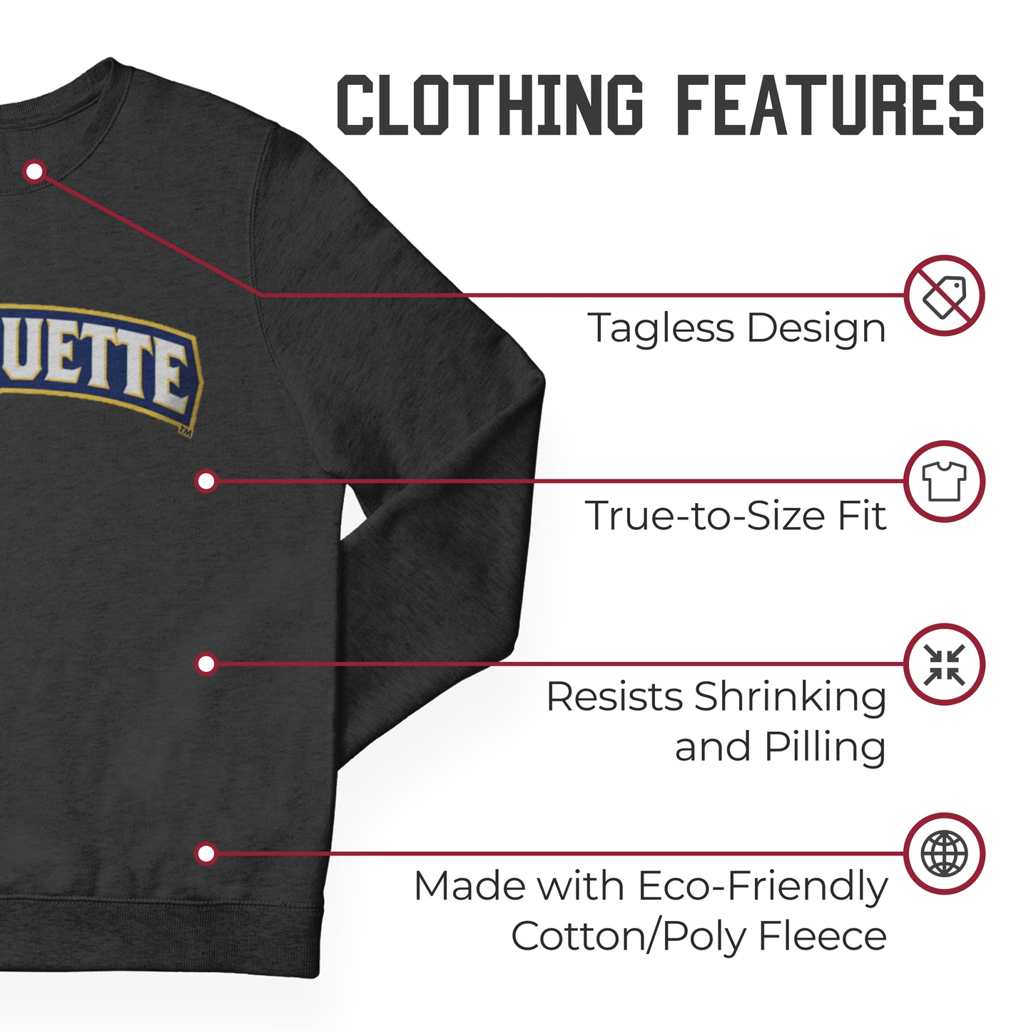Marquette Golden Eagles NCAA Adult Charcoal Crewneck Fleece Sweatshirt - Charcoal