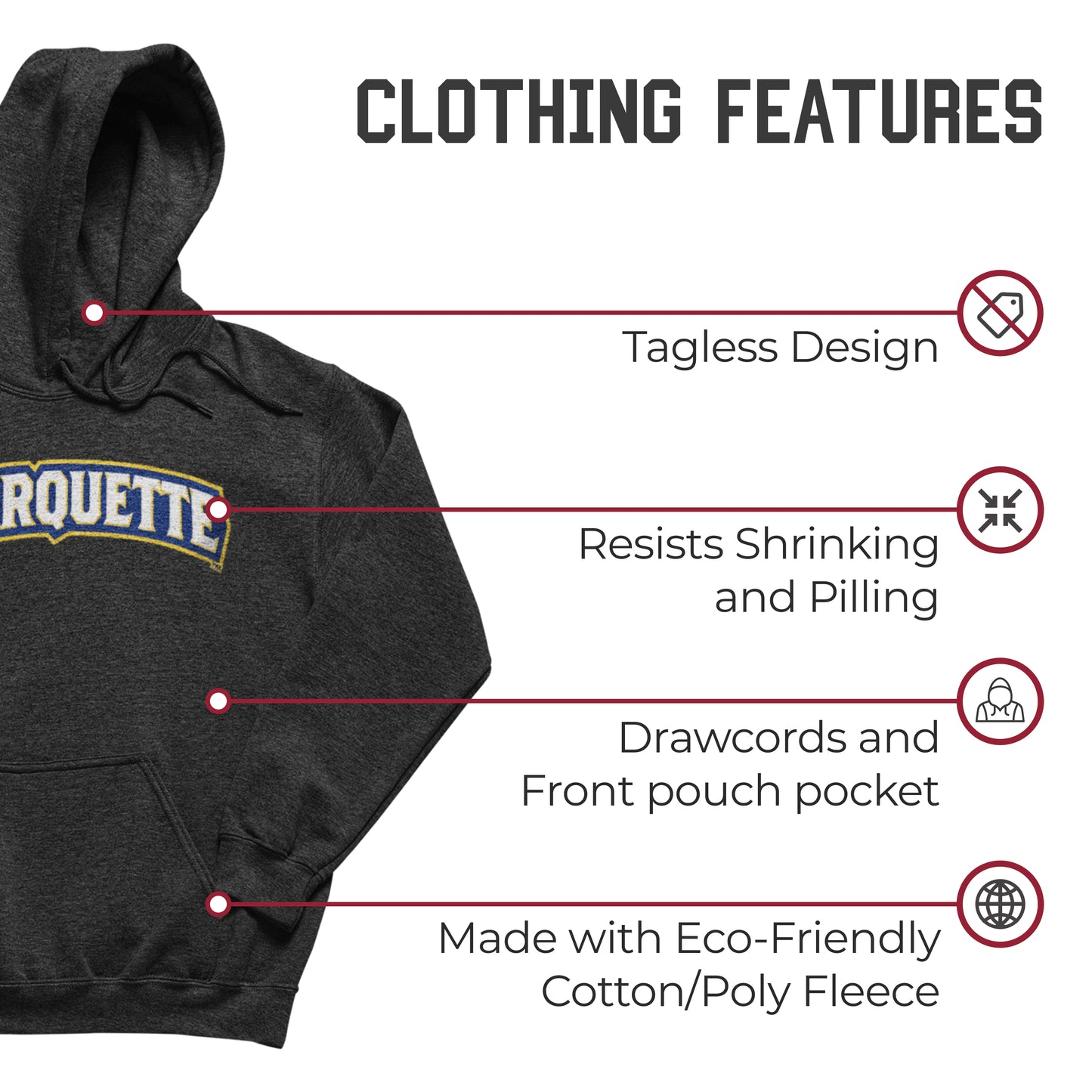 Marquette Golden Eagles NCAA Adult Cotton Blend Charcoal Hooded Sweatshirt - Charcoal