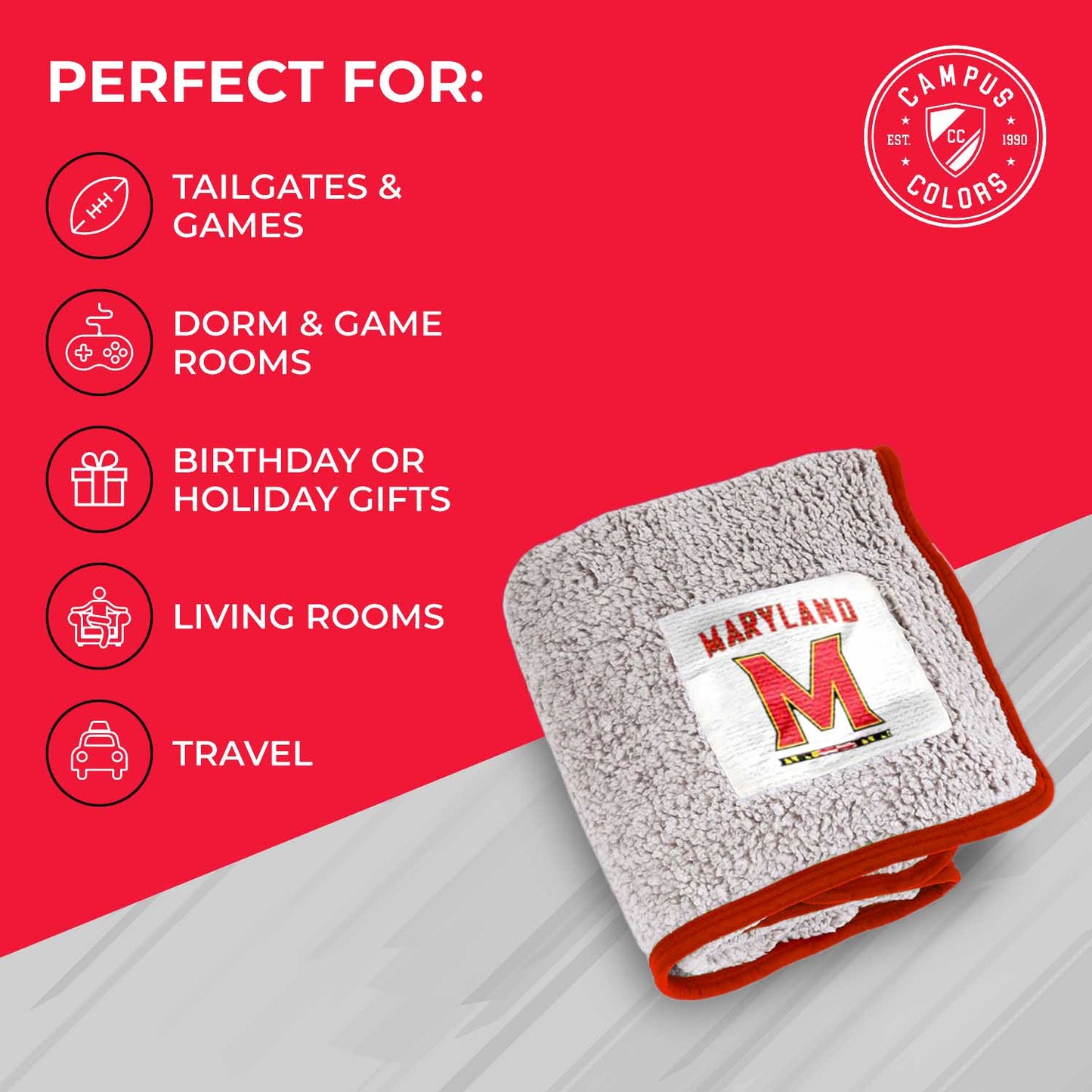 Maryland Terrapins NCAA Silk Sherpa College Throw Blanket - Red