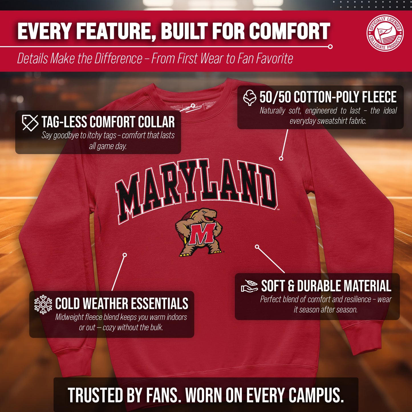 Maryland Terrapins Adult Arch & Logo Soft Style Gameday Crewneck Sweatshirt - Red