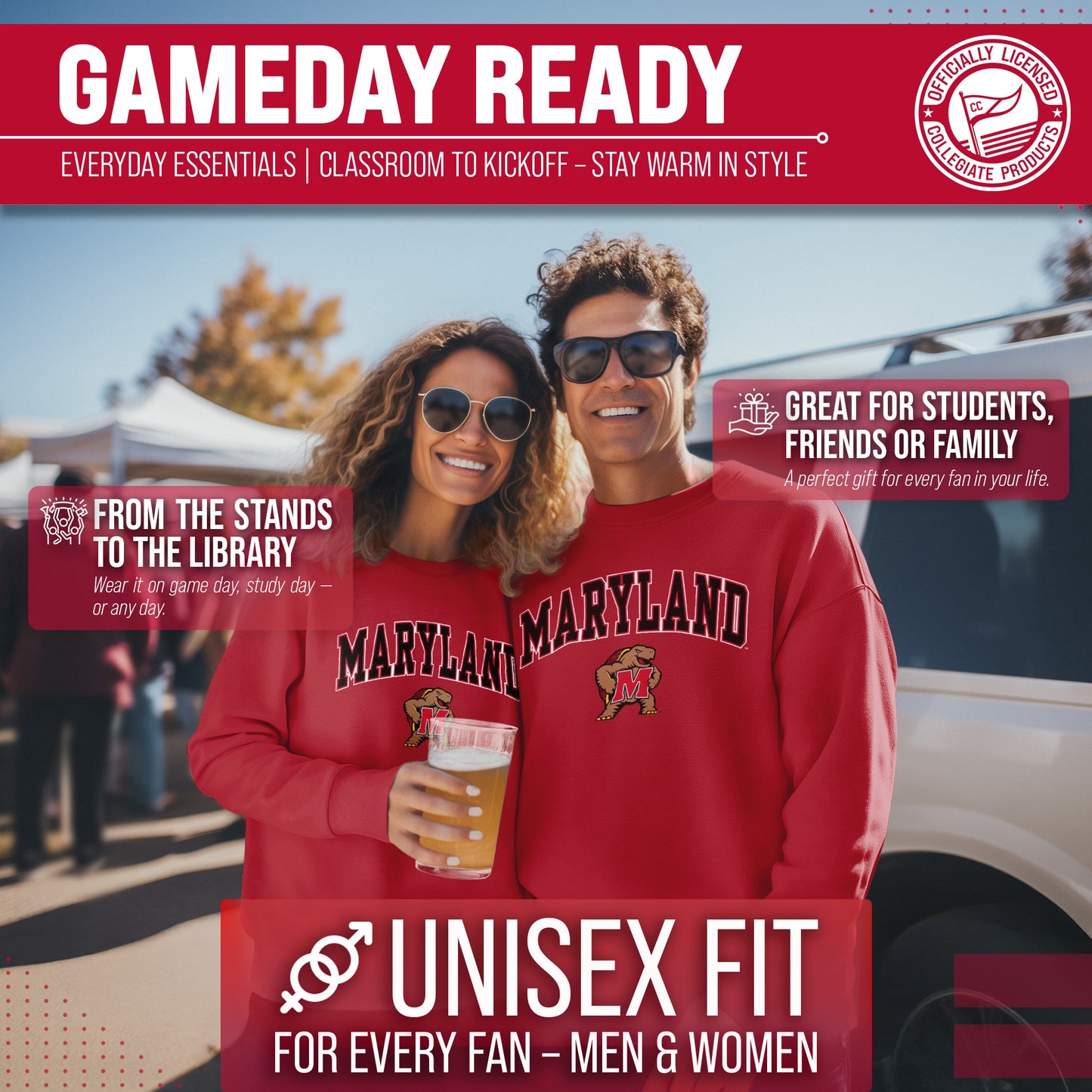 Maryland Terrapins Adult Arch & Logo Soft Style Gameday Crewneck Sweatshirt - Red