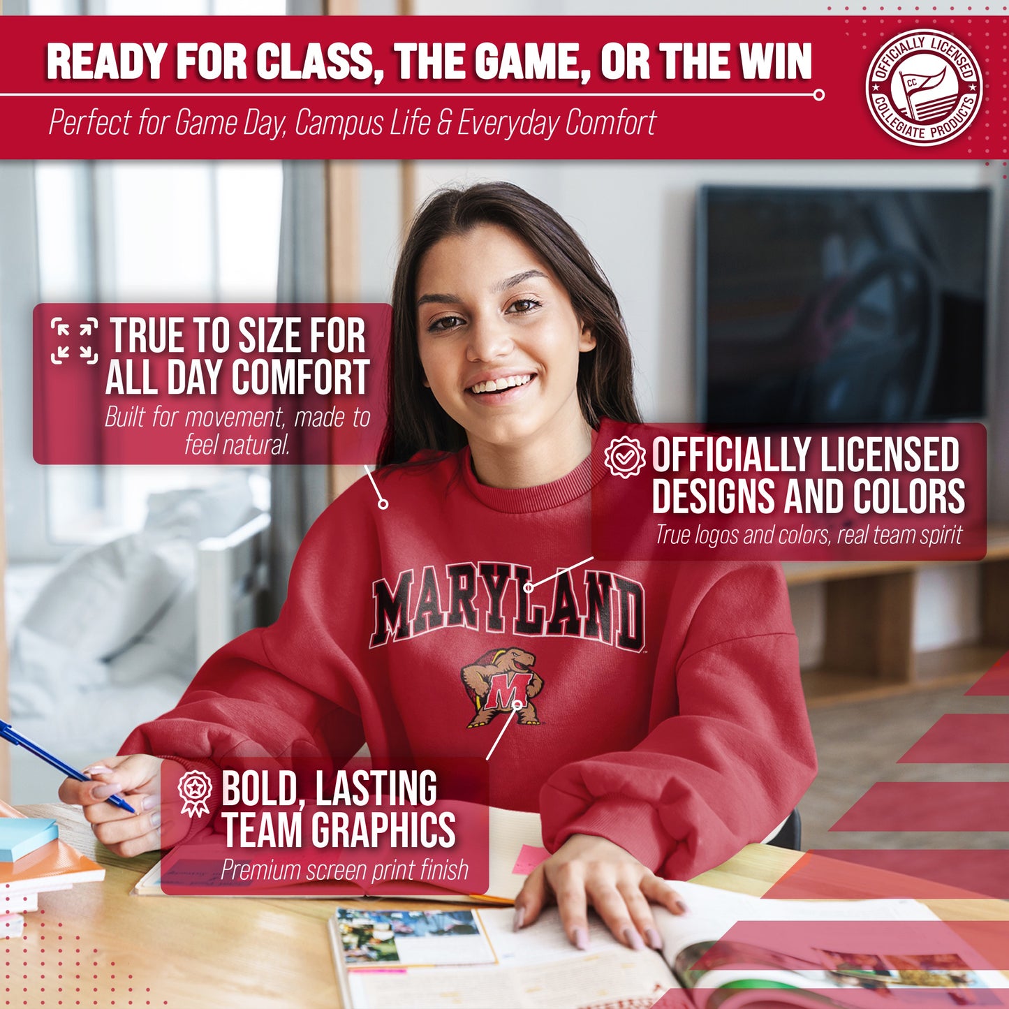 Maryland Terrapins Adult Arch & Logo Soft Style Gameday Crewneck Sweatshirt - Red