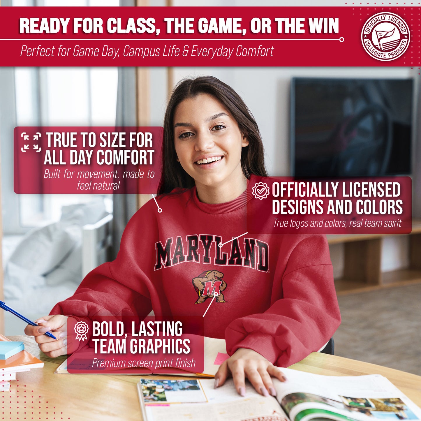Maryland Terrapins Adult Arch & Logo Soft Style Gameday Crewneck Sweatshirt - Red