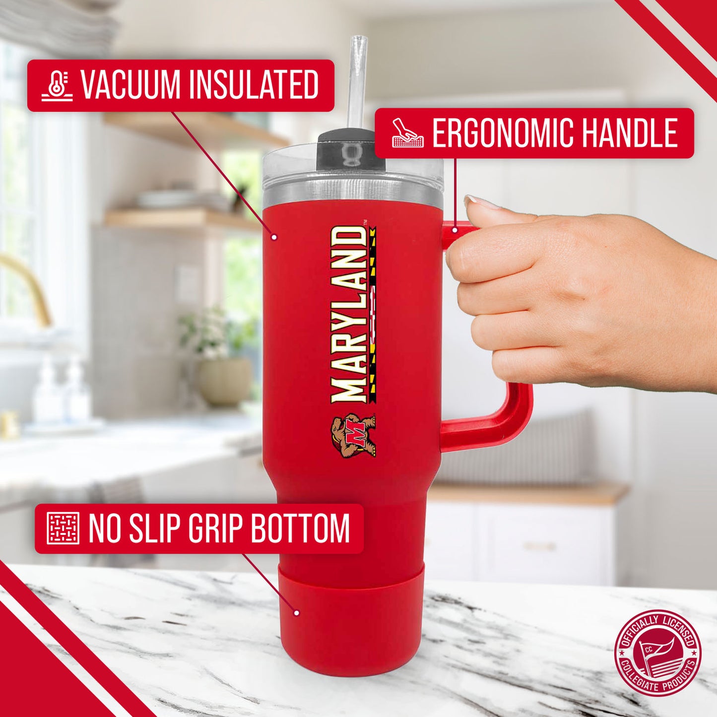 Maryland Terrapins College & University 40 oz Travel Tumbler With Handle - Red