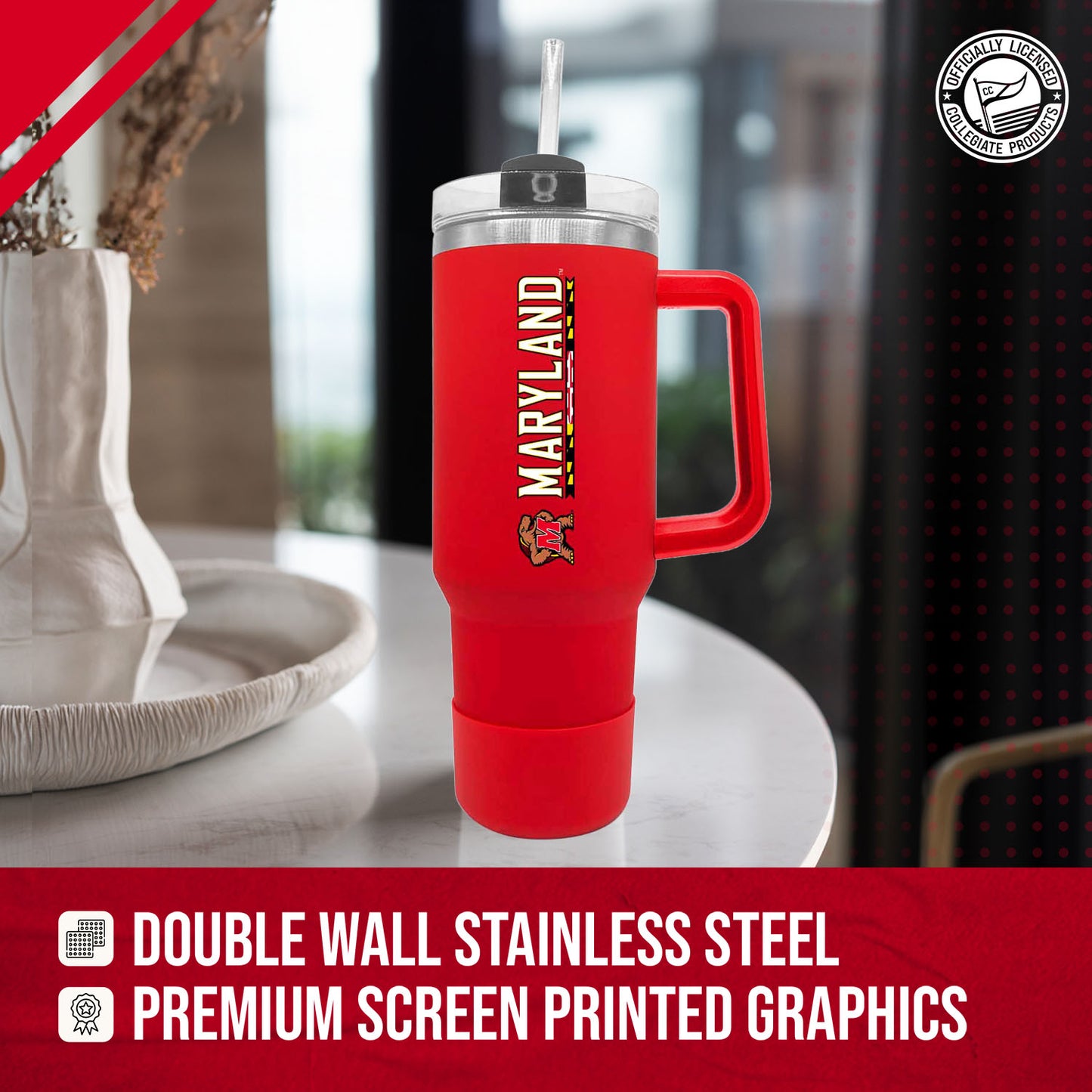 Maryland Terrapins College & University 40 oz Travel Tumbler With Handle - Red