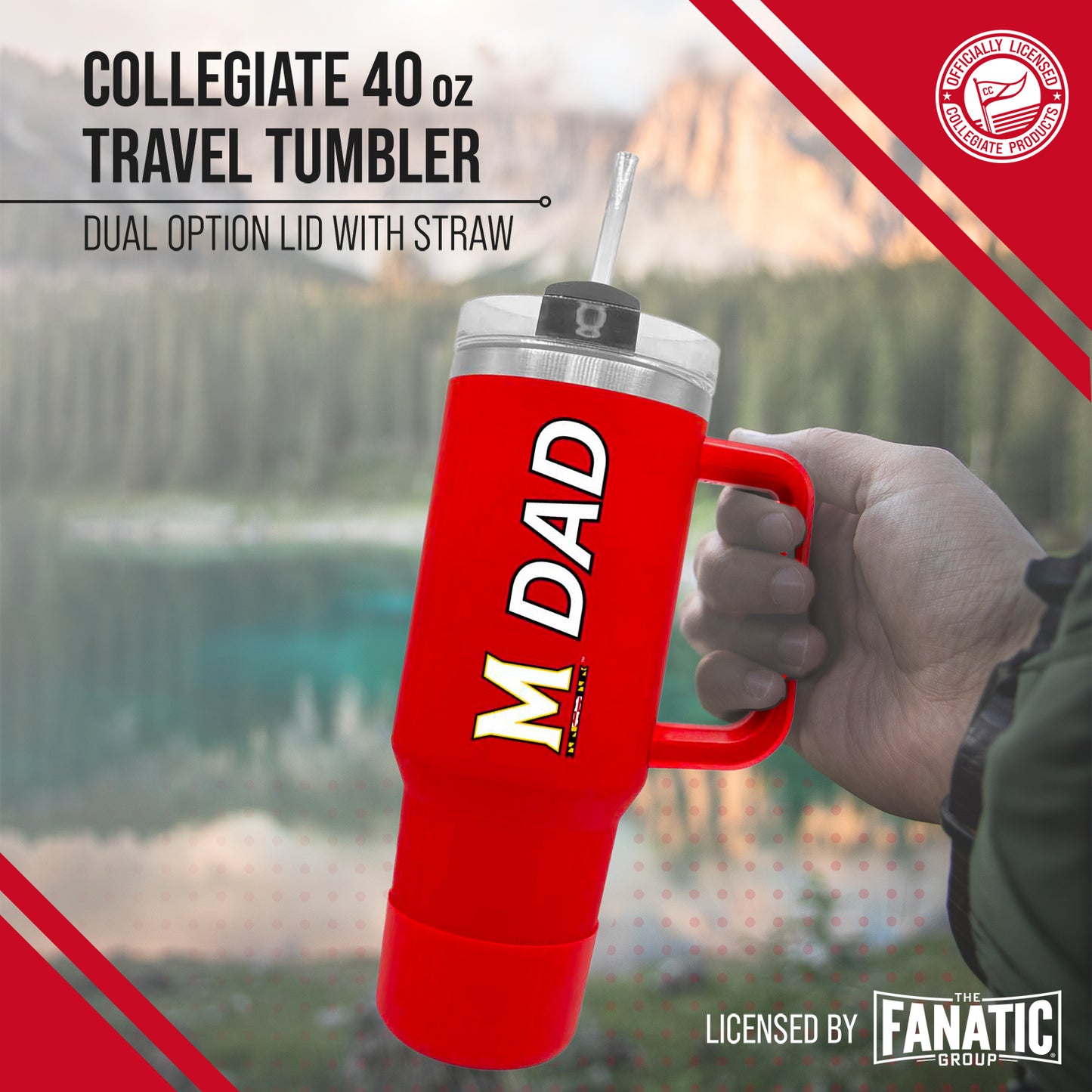 Maryland Terrapins Collegiate 40oz Stainless Steel Travel Tumbler with Handle for Dad - Red