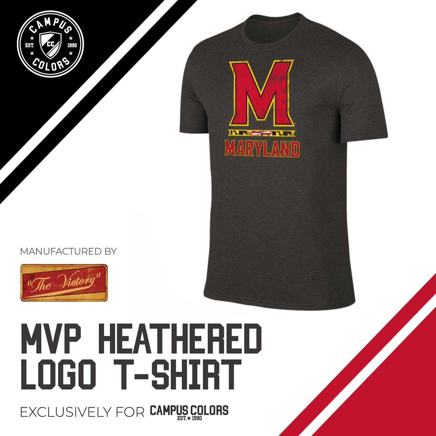 Maryland Terrapins Adult MVP Heathered Cotton Blend T-Shirt - Black