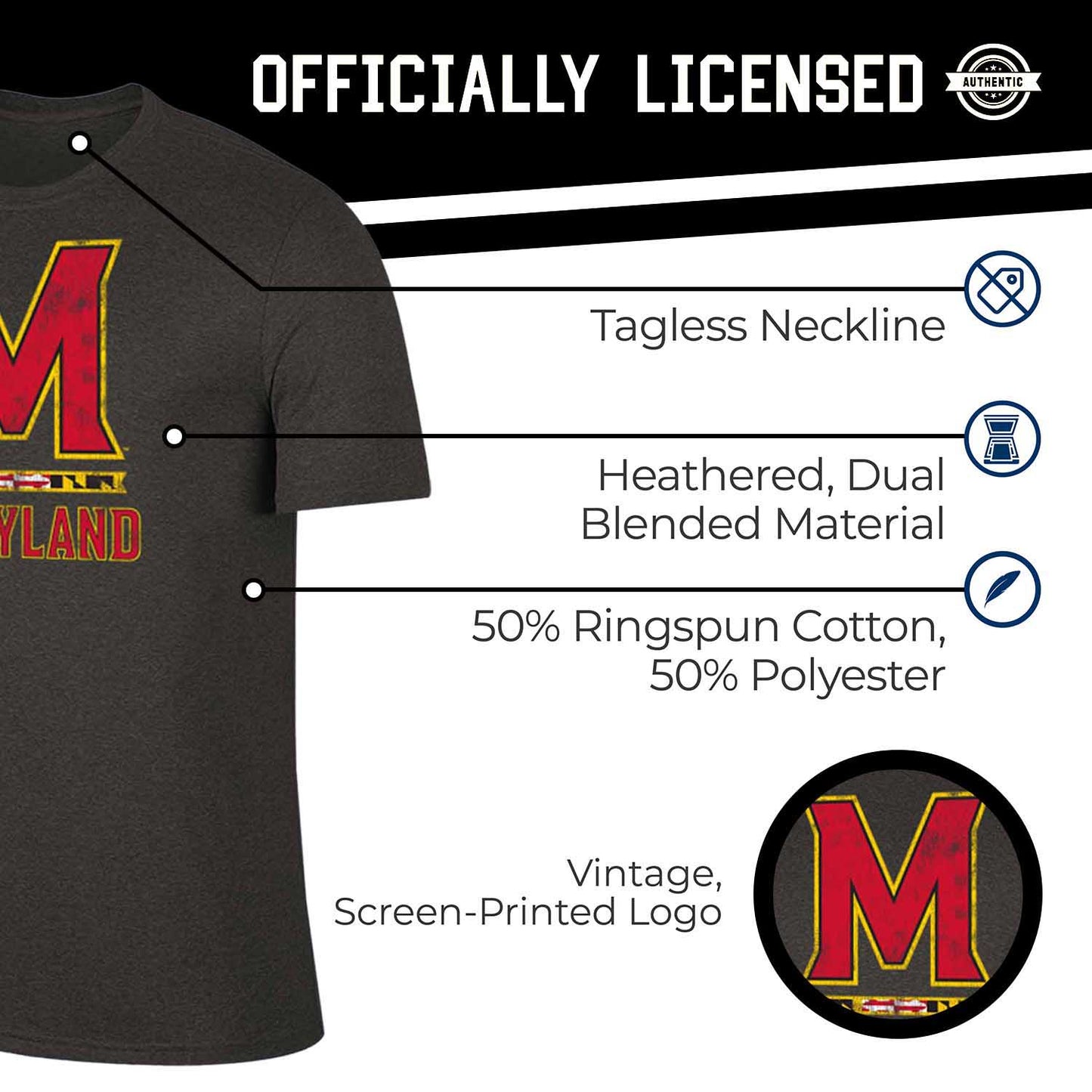 Maryland Terrapins Adult MVP Heathered Cotton Blend T-Shirt - Black