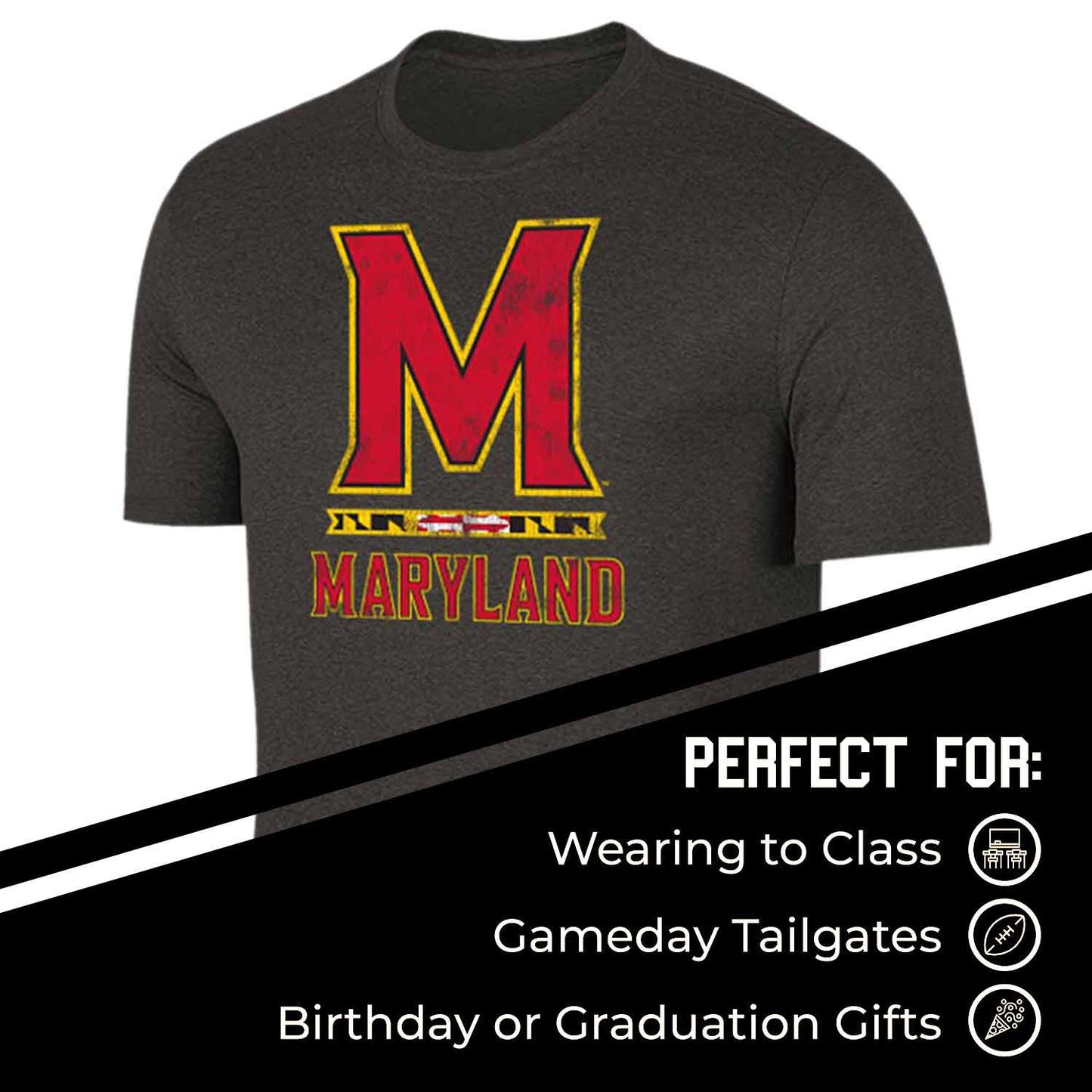 Maryland Terrapins Adult MVP Heathered Cotton Blend T-Shirt - Black