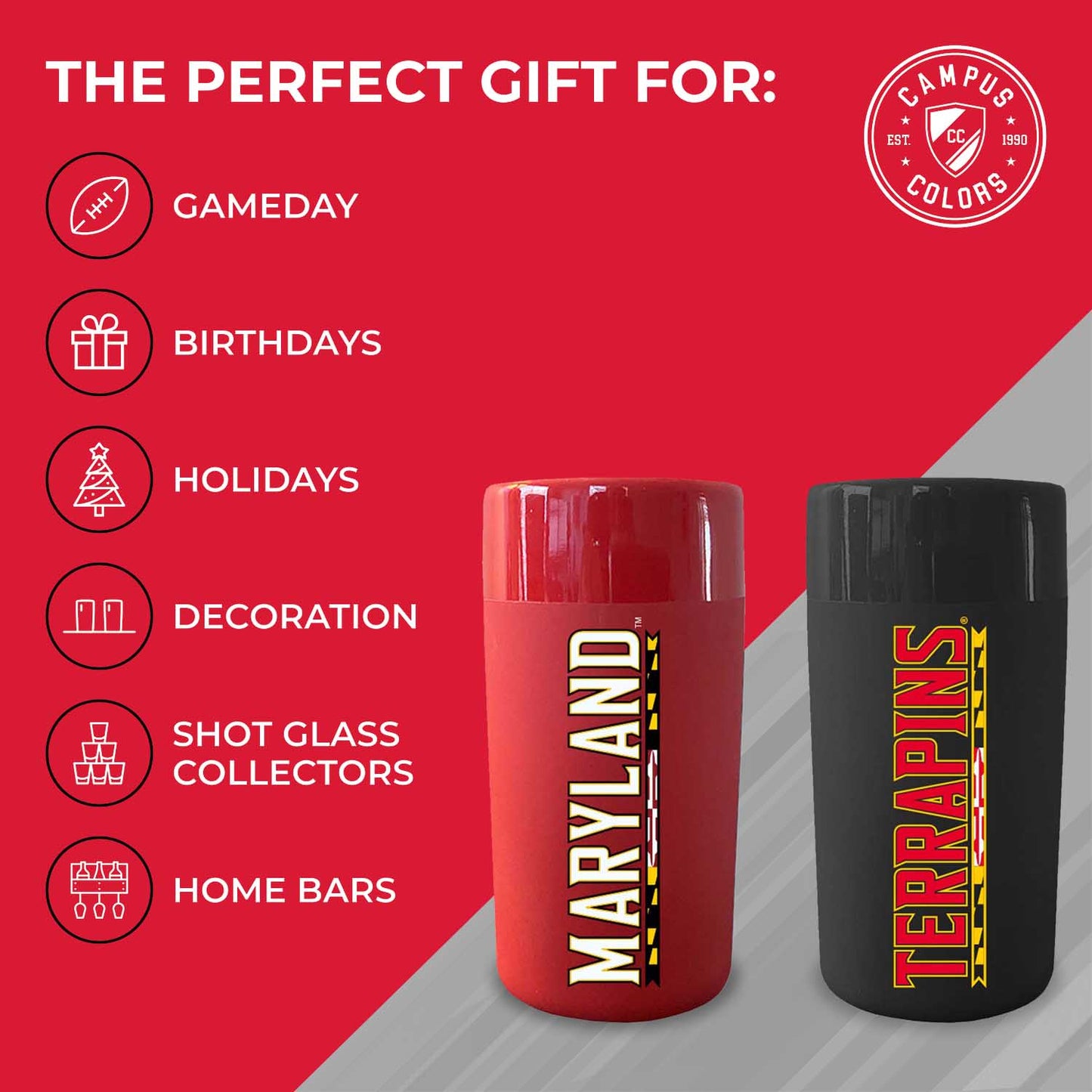 Maryland Terrapins College and University 2-Pack Shot Glasses - Team Color