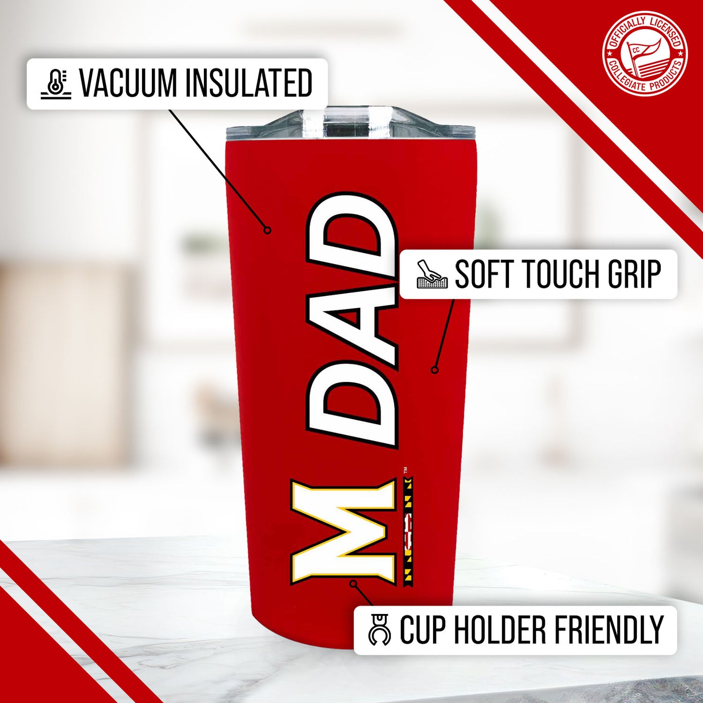 Maryland Terrapins NCAA Stainless Steel Travel Tumbler for Dad - Red