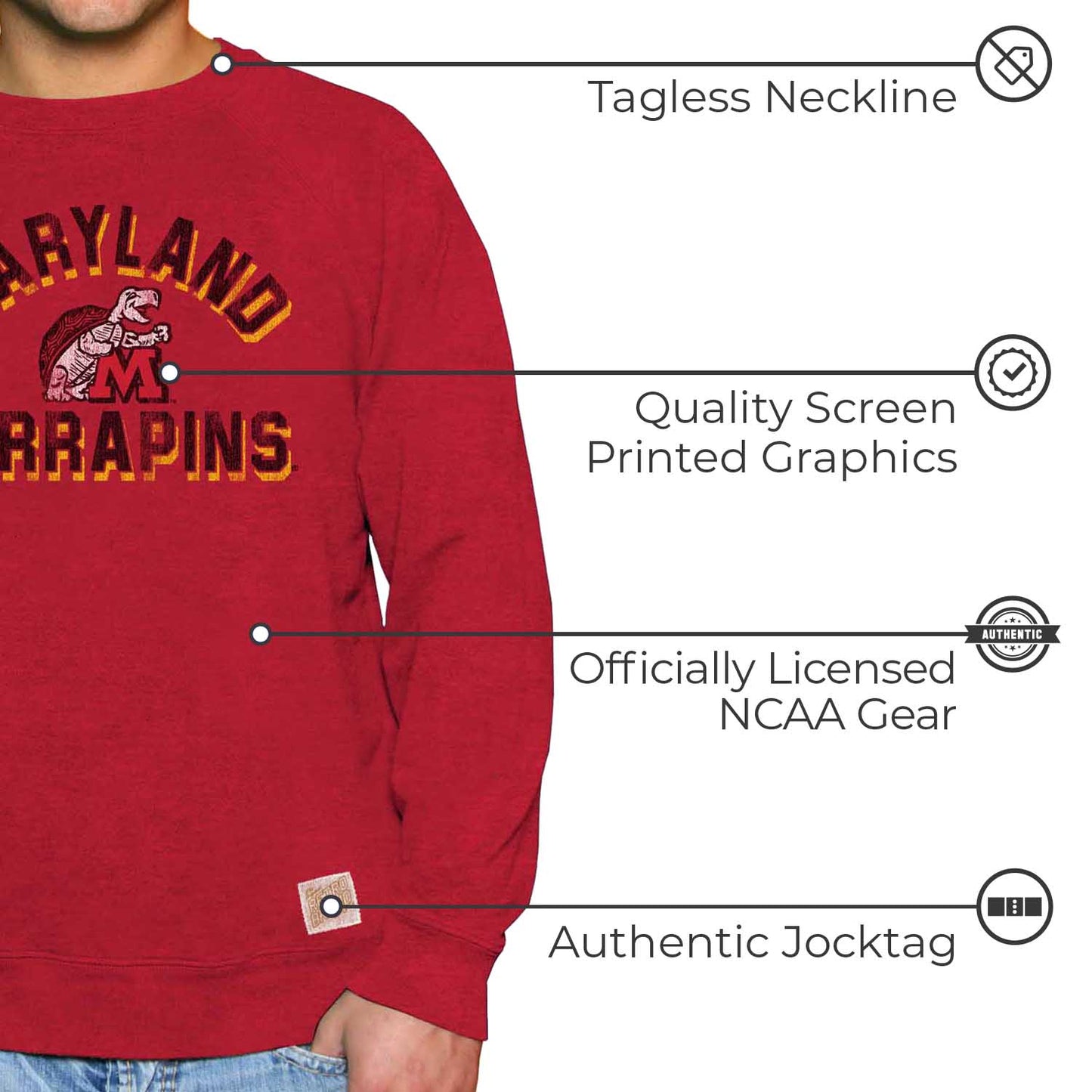 Maryland Terrapins Adult University Crewneck - Red
