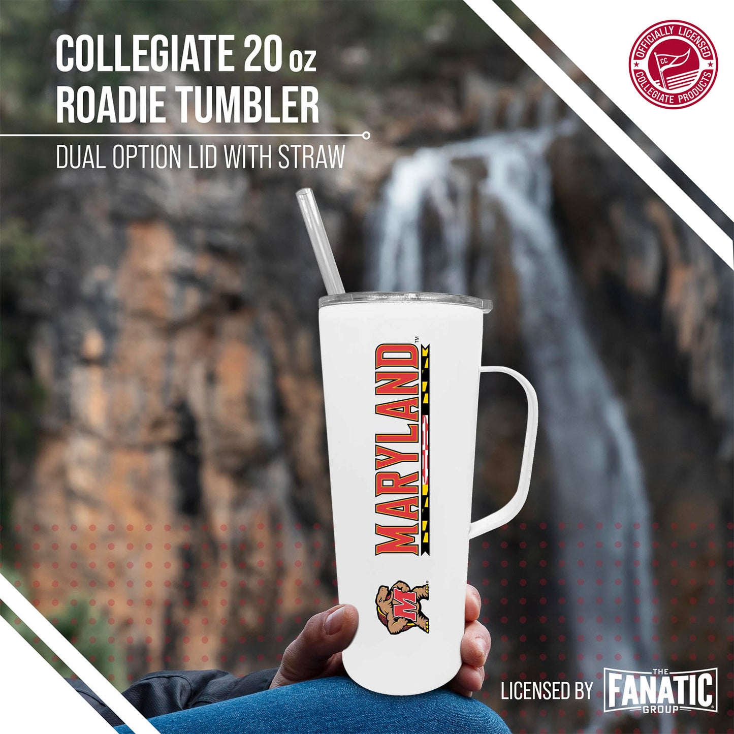 Maryland Terrapins NCAA Stainless Steel 20oz Roadie With Handle & Dual Option Lid With Straw - White