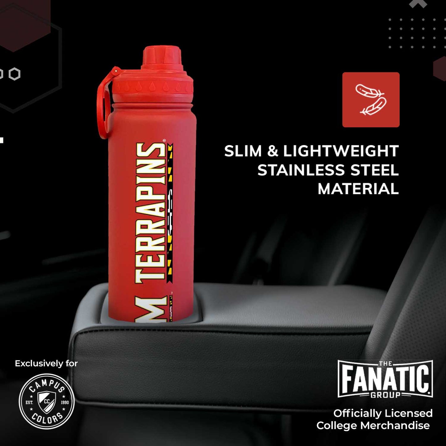 Maryland Terrapins NCAA Stainless Steel Water Bottle - Red