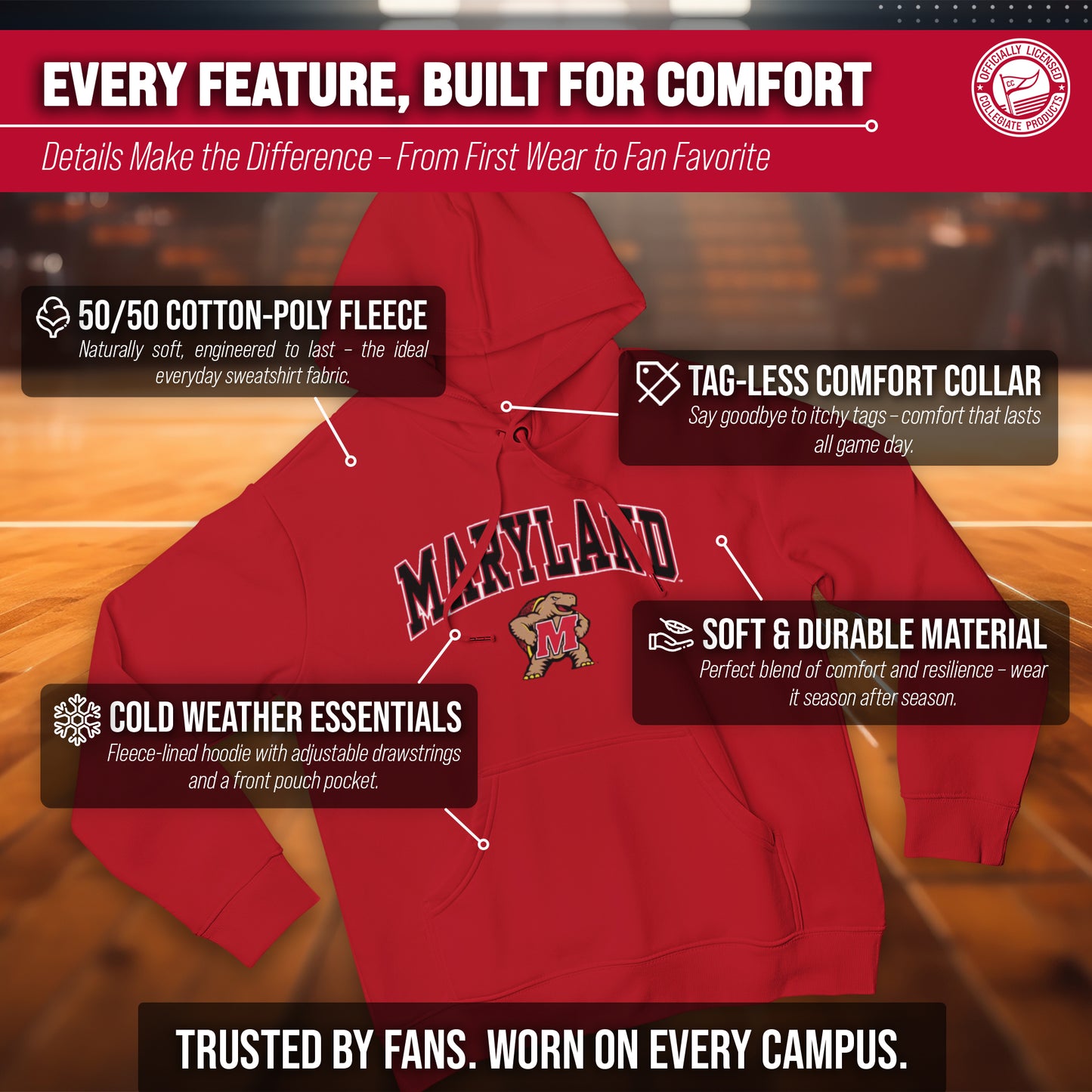 Maryland Terrapins Adult Arch & Logo Soft Style Gameday Hooded Sweatshirt - Red