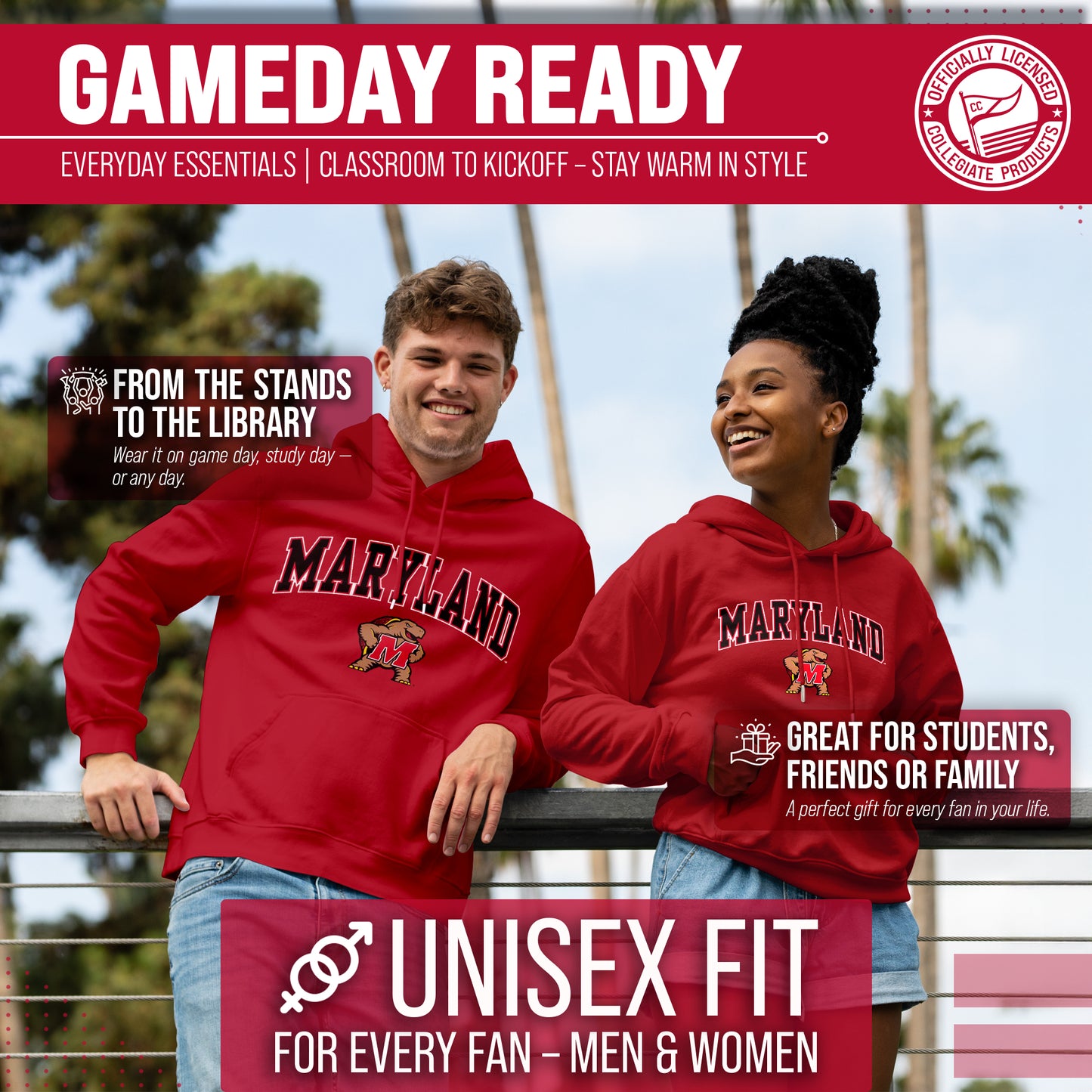 Maryland Terrapins Adult Arch & Logo Soft Style Gameday Hooded Sweatshirt - Red