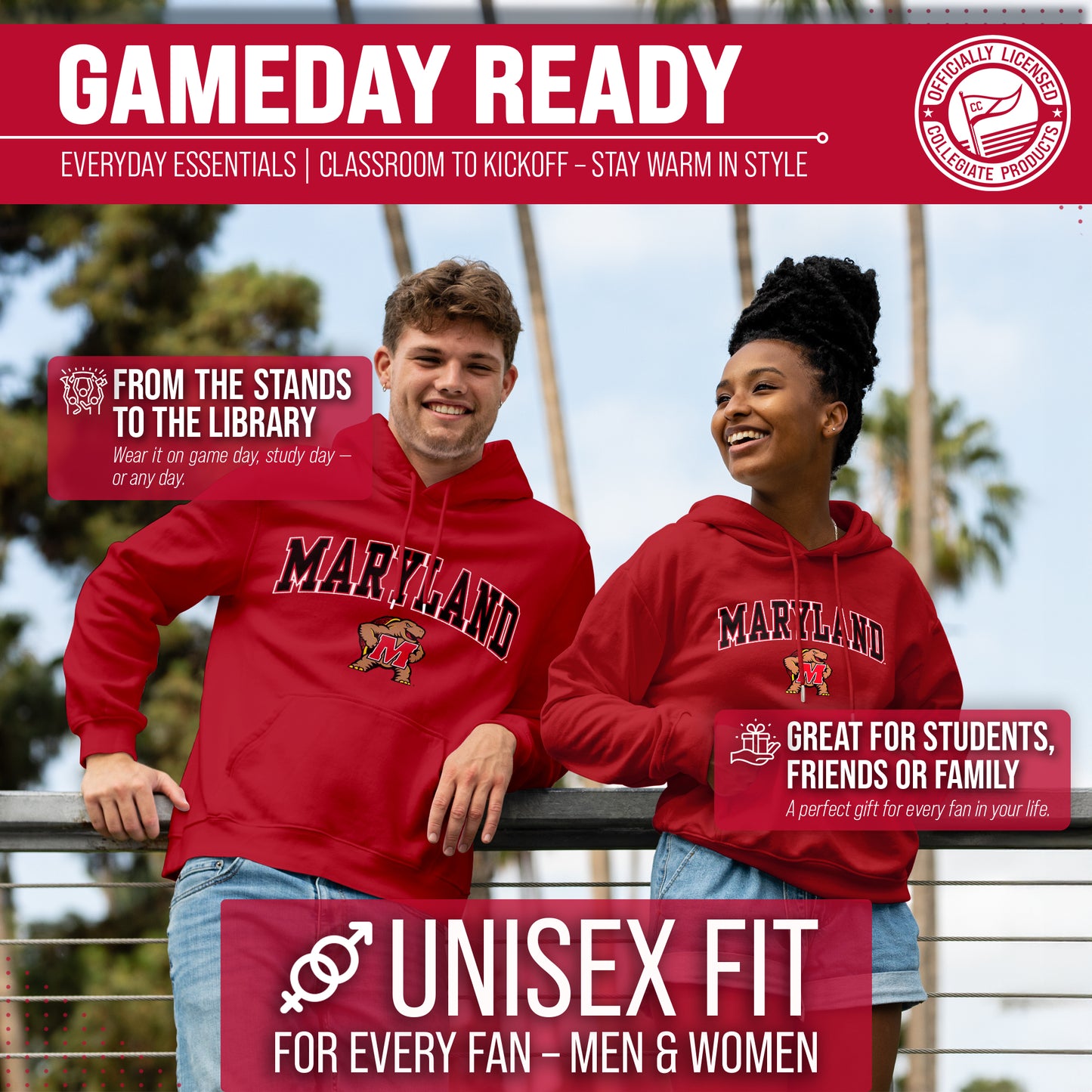 Maryland Terrapins Adult Arch & Logo Soft Style Gameday Hooded Sweatshirt - Red