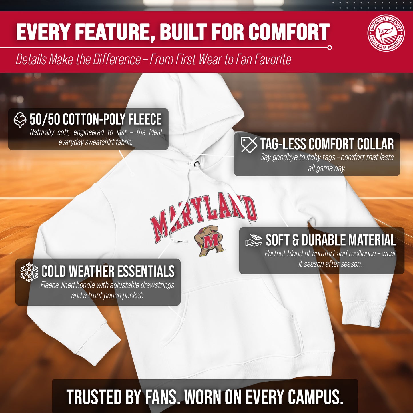 Maryland Terrapins Adult Arch & Logo Soft Style Gameday Hooded Sweatshirt - White