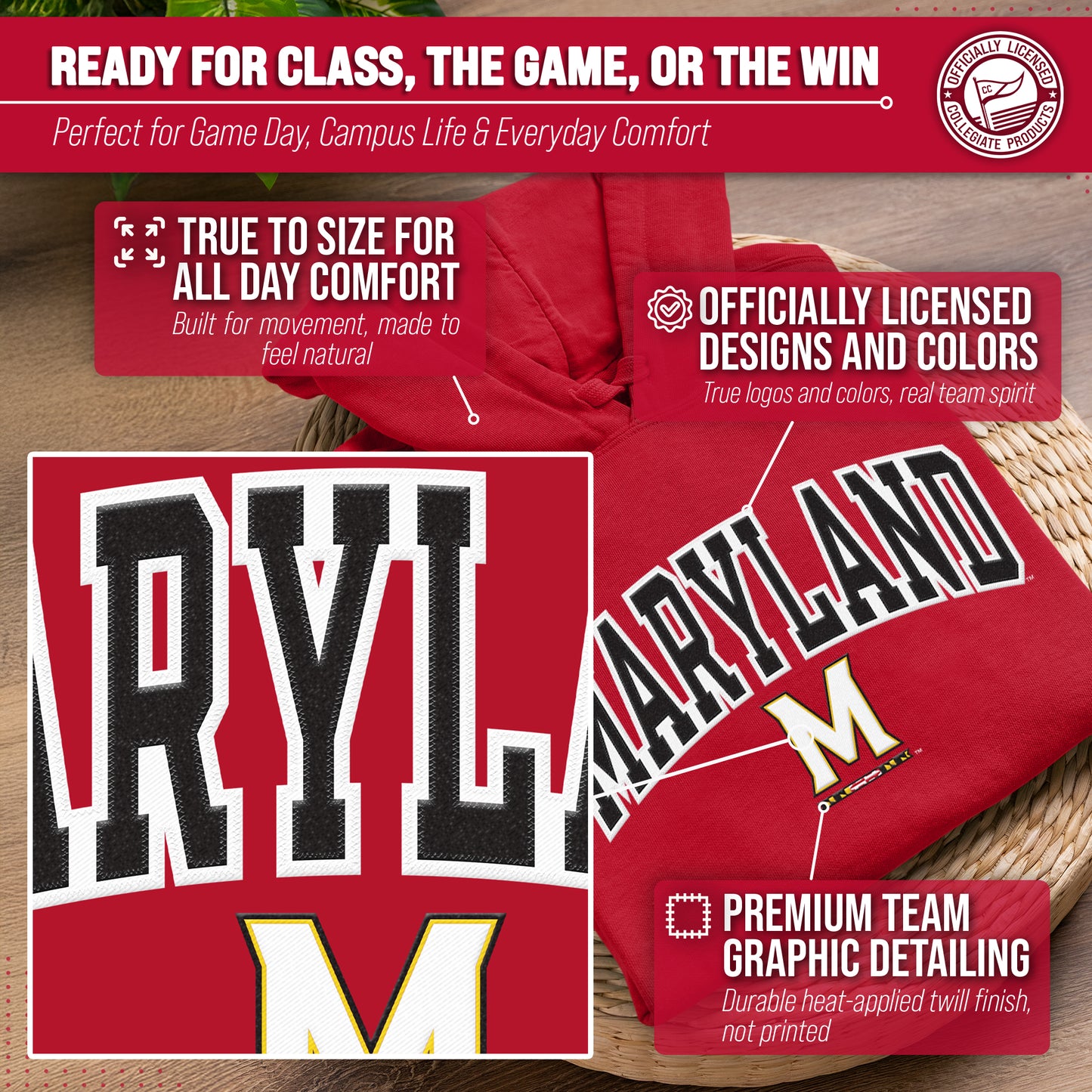 Maryland Terrapins NCAA Adult Tackle Twill Hooded Sweatshirt - Red