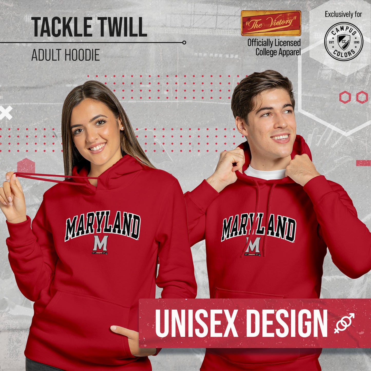 Maryland Terrapins NCAA Adult Tackle Twill Hooded Sweatshirt - Red
