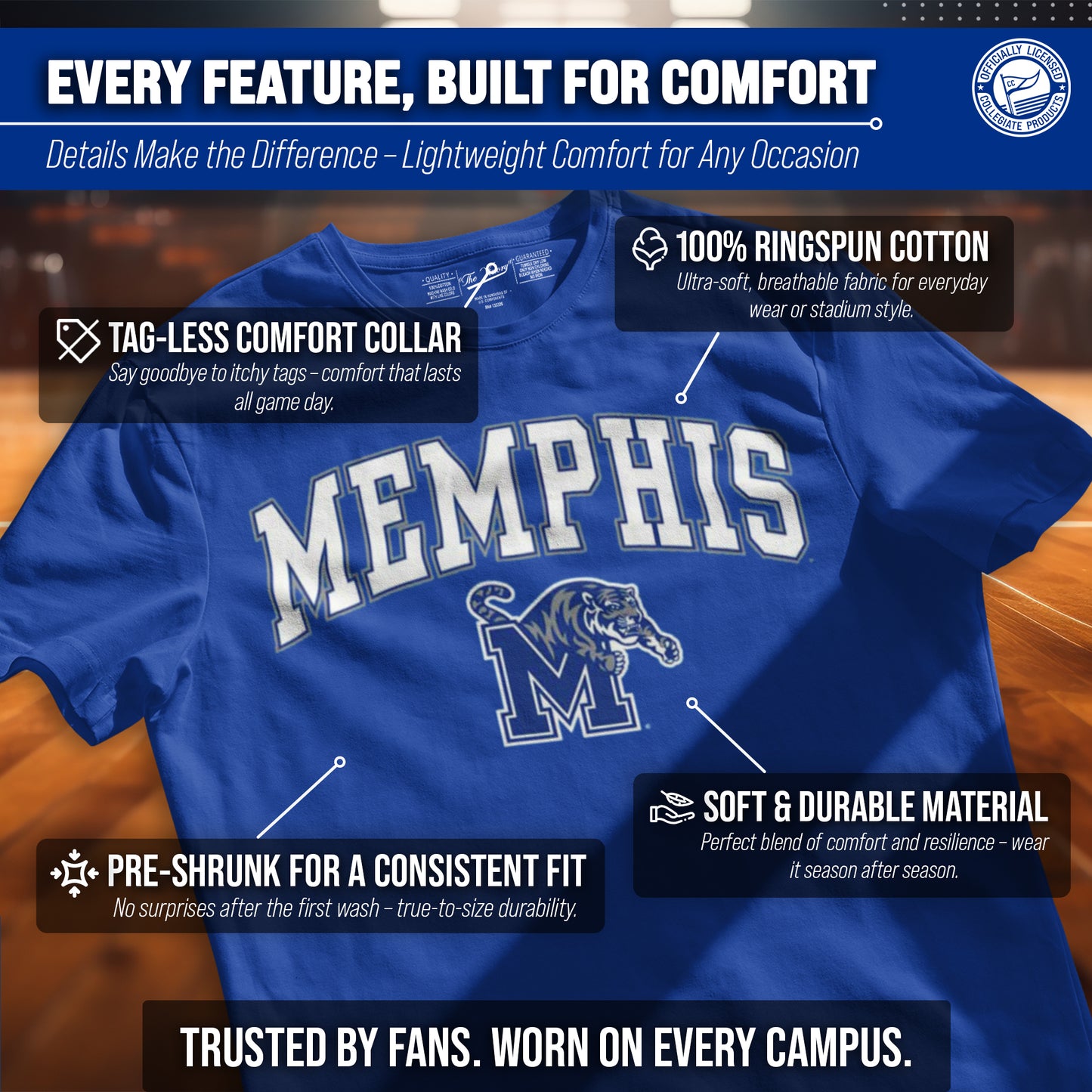 Memphis Tigers NCAA Adult Gameday Cotton T-Shirt - Royal