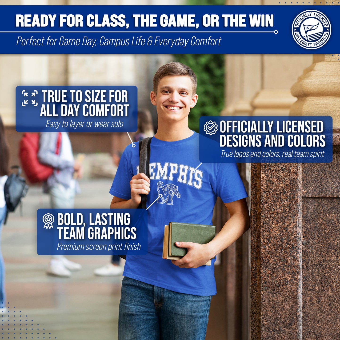 Memphis Tigers NCAA Adult Gameday Cotton T-Shirt - Royal