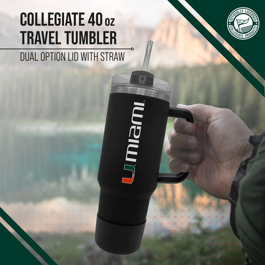 Miami Hurricanes College & University 40 oz Travel Tumbler With Handle - Black