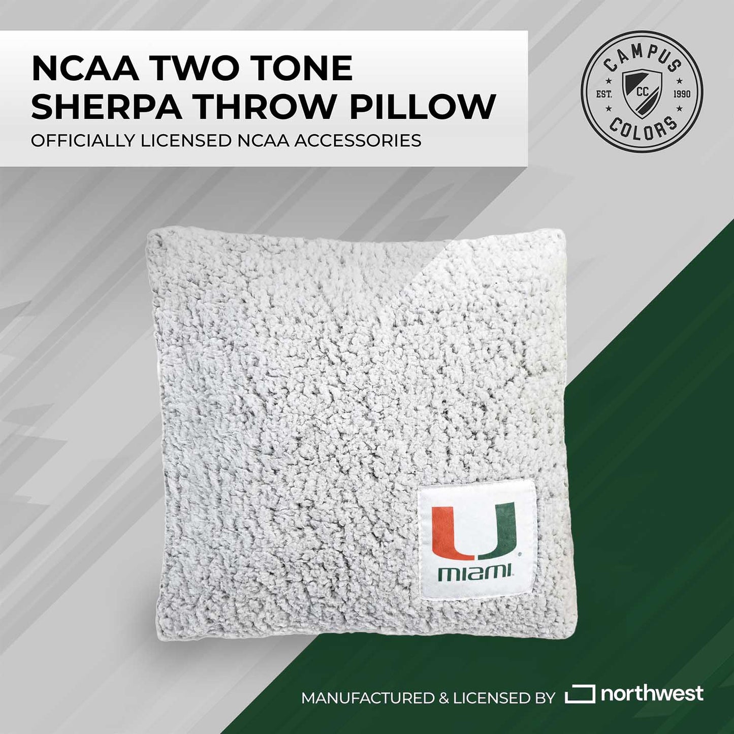 Miami Hurricanes Two Tone Sherpa Throw Pillow - Team Color