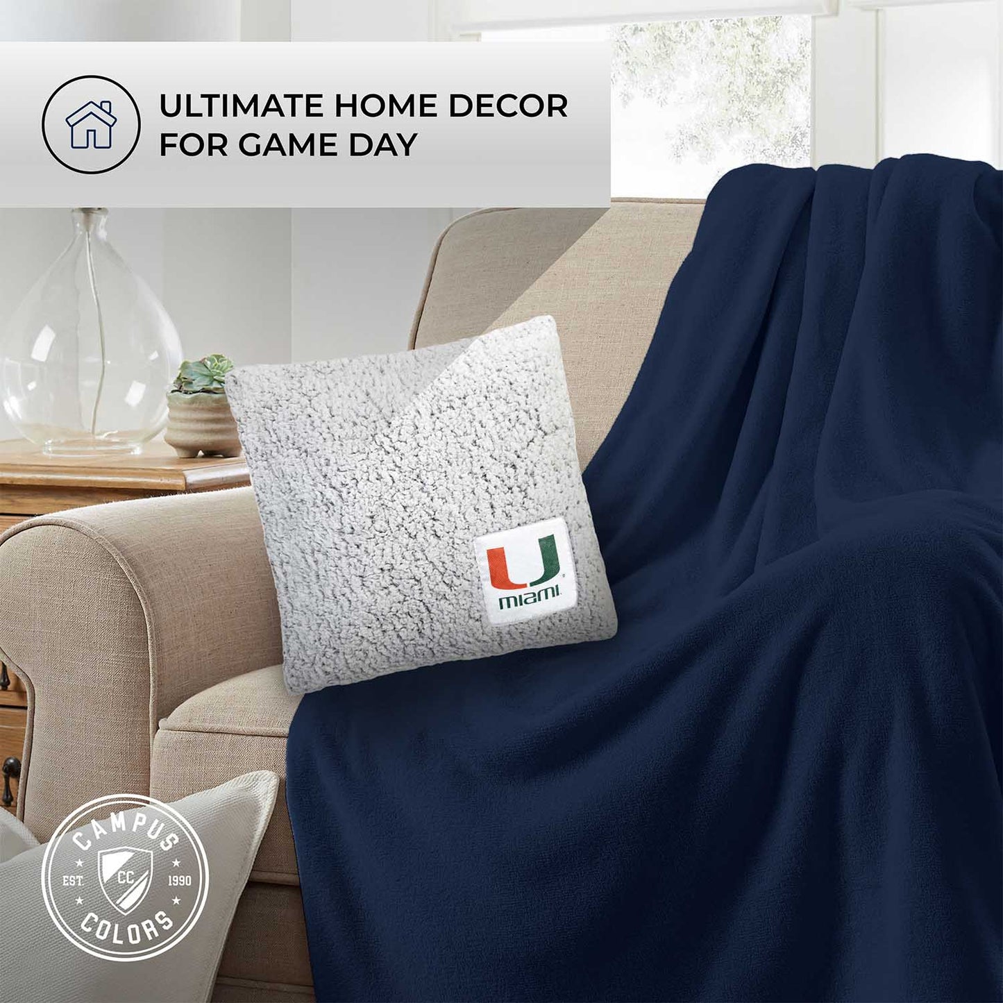 Miami Hurricanes Two Tone Sherpa Throw Pillow - Team Color
