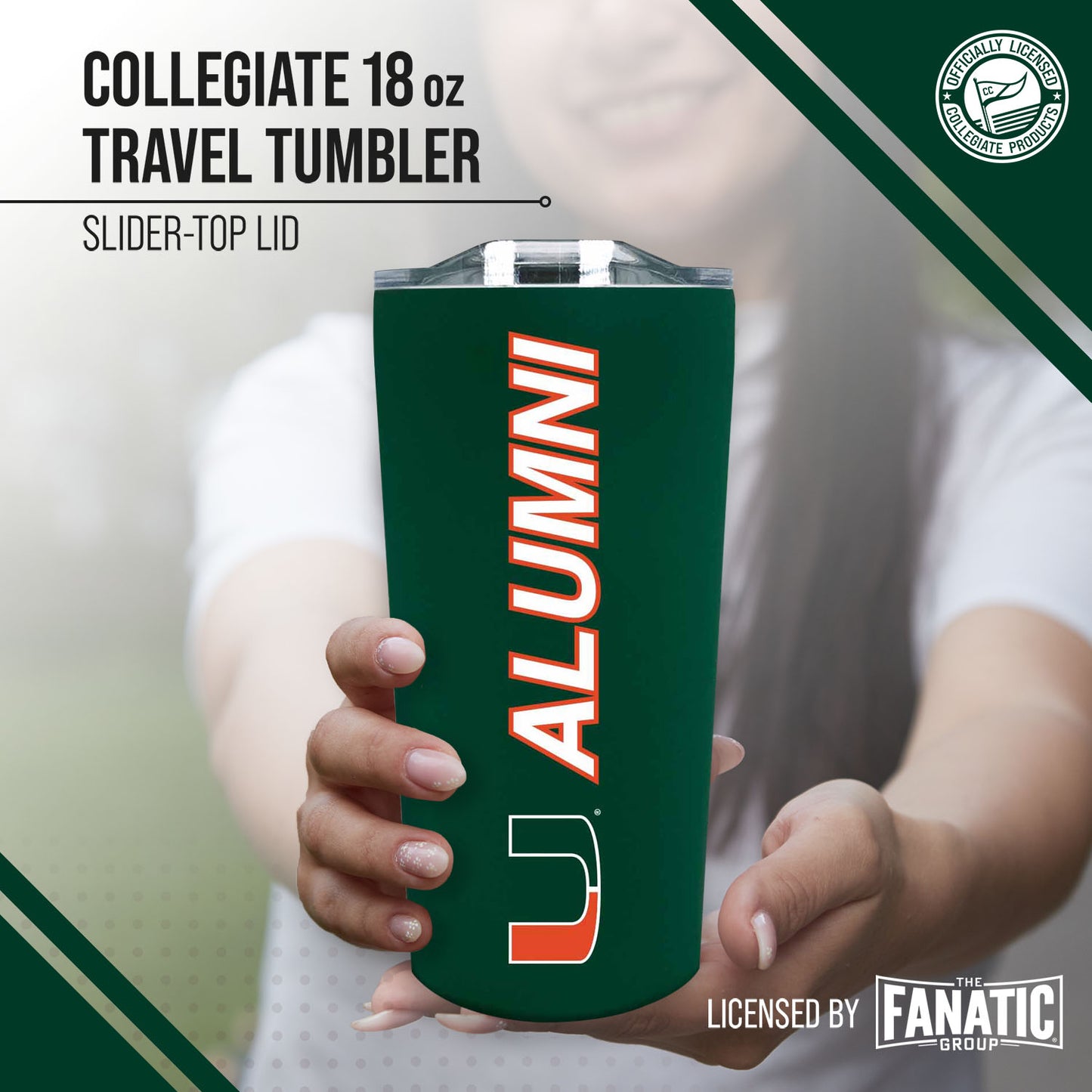 Miami Hurricanes Collegiate Stainless Steel Travel Tumbler for Alumni - Green