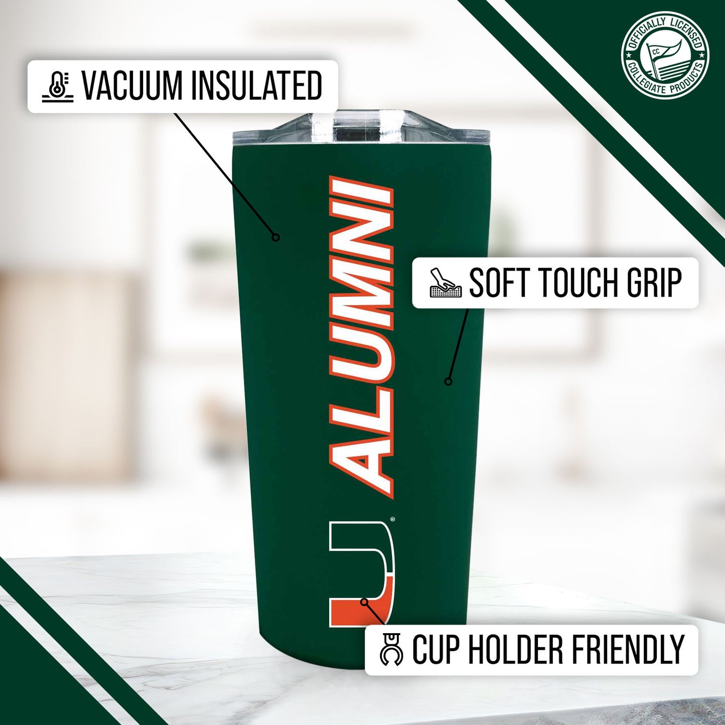 Miami Hurricanes Collegiate Stainless Steel Travel Tumbler for Alumni - Green