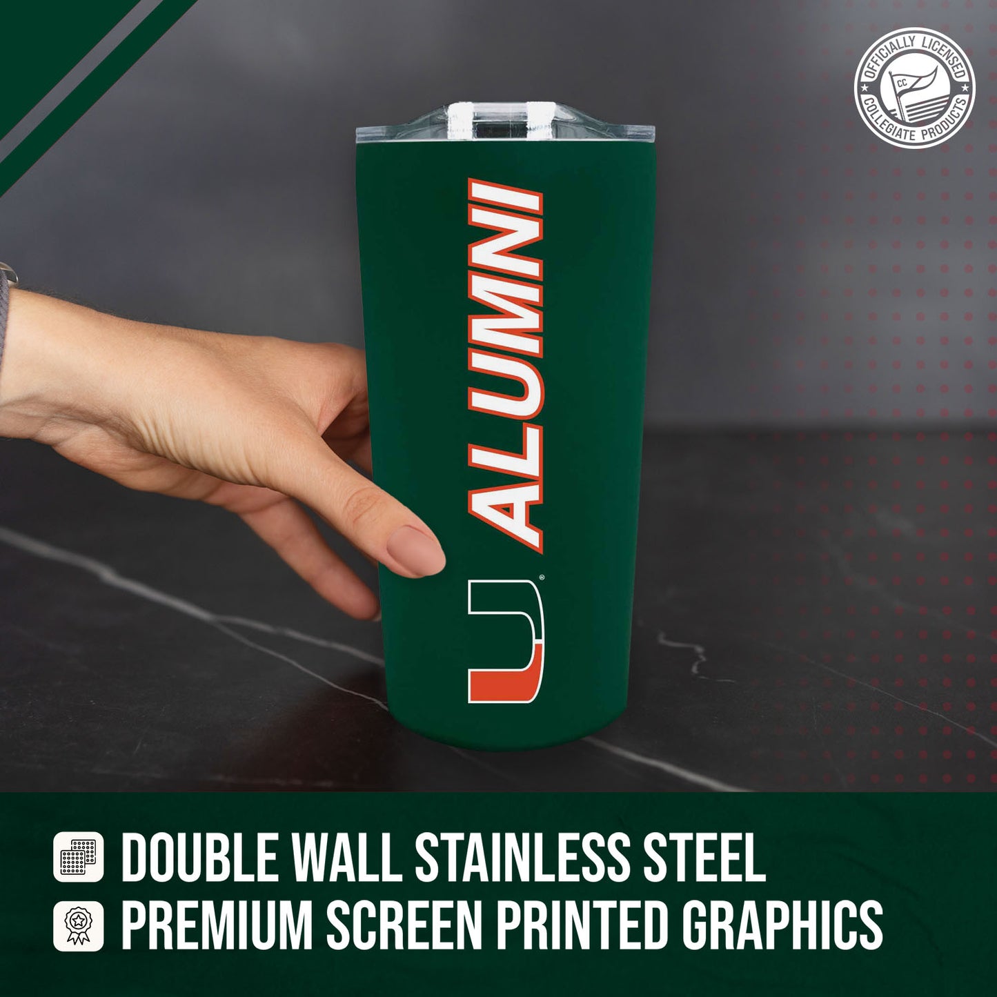 Miami Hurricanes Collegiate Stainless Steel Travel Tumbler for Alumni - Green