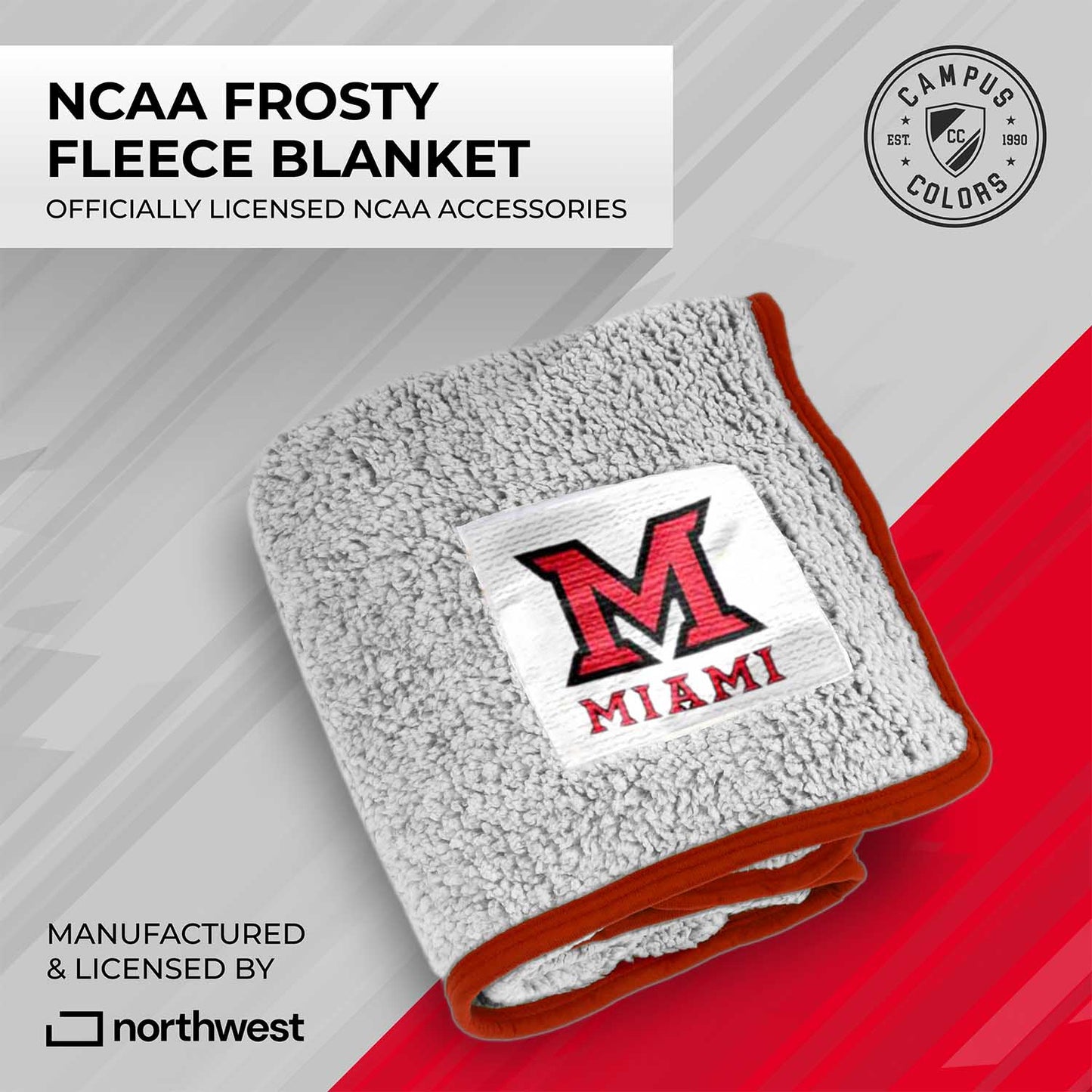 Miami Redhawks NCAA Silk Sherpa College Throw Blanket - Red
