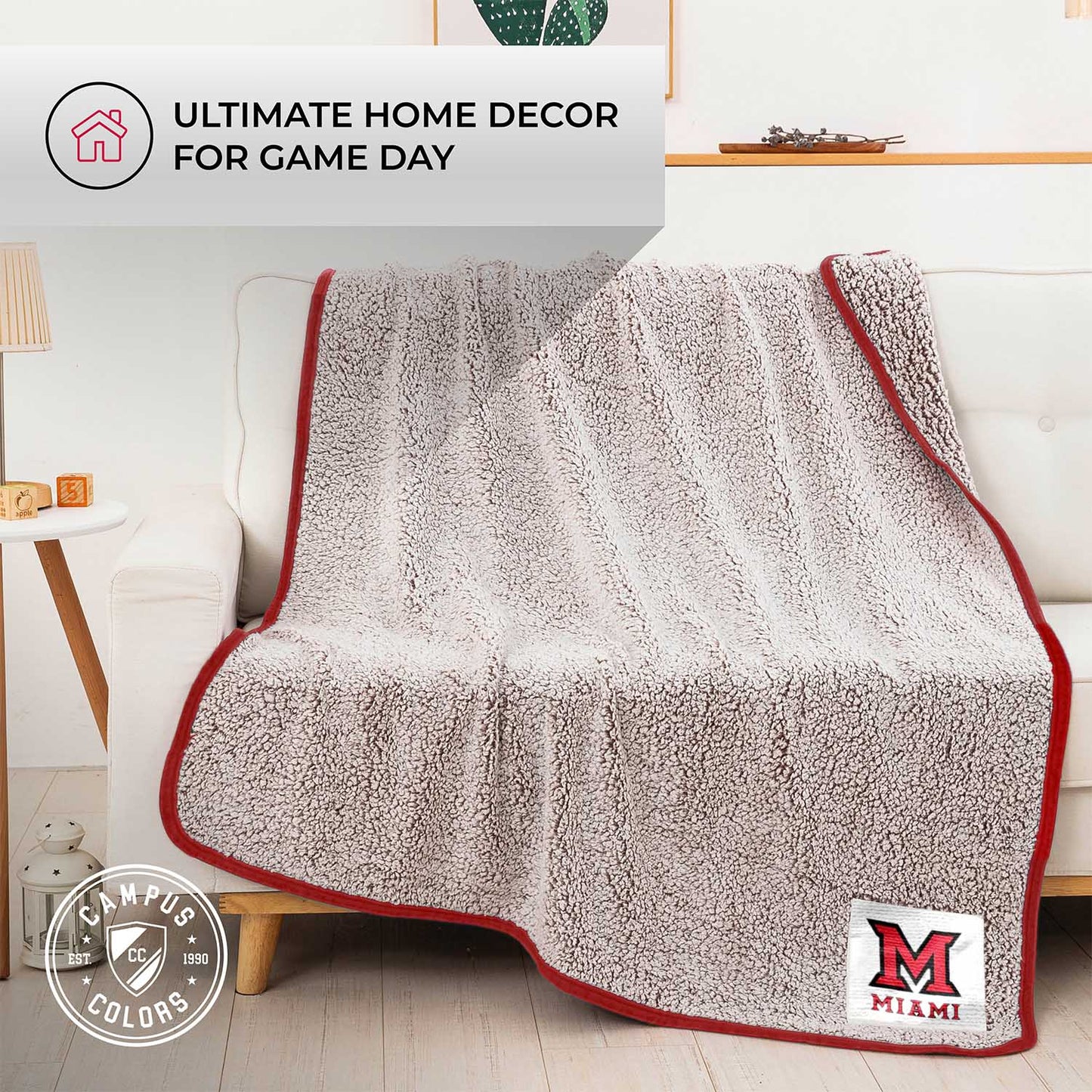 Miami Redhawks NCAA Silk Sherpa College Throw Blanket - Red