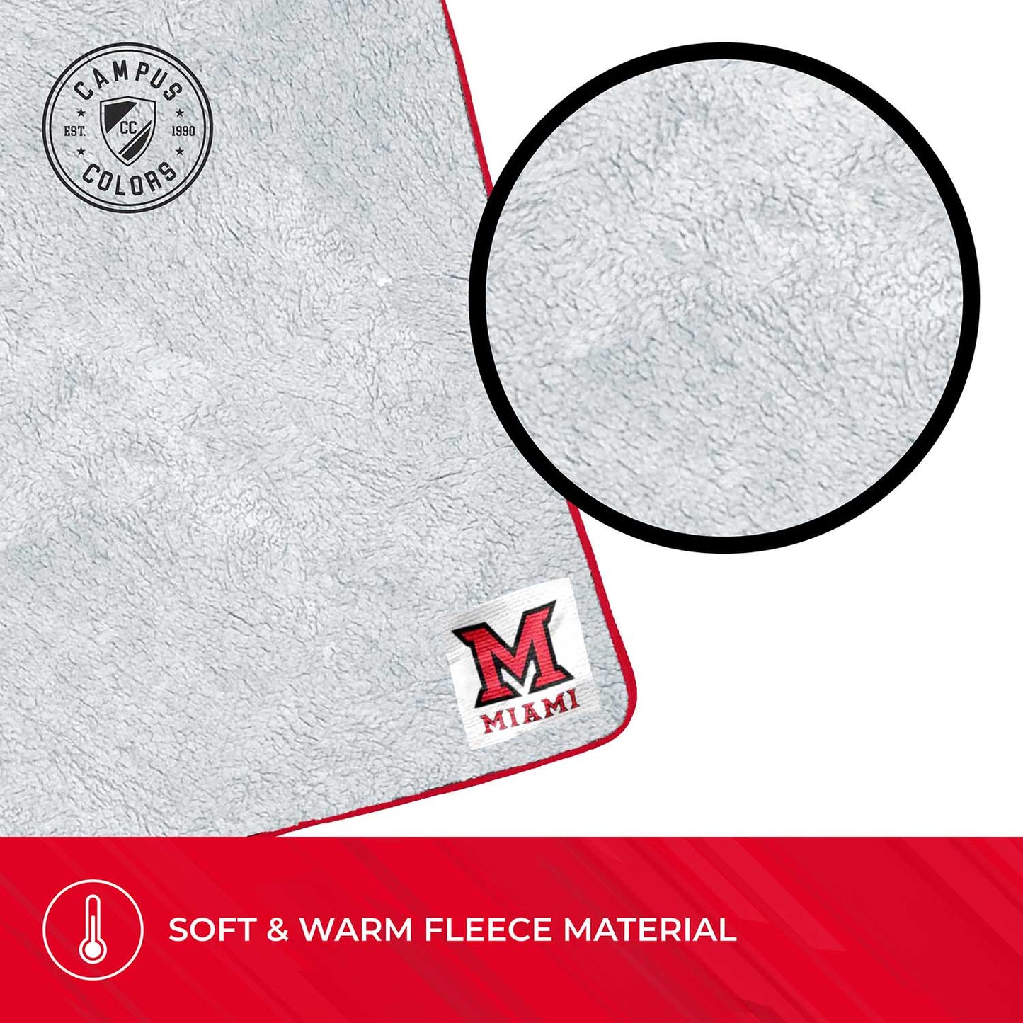 Miami Redhawks NCAA Silk Sherpa College Throw Blanket - Red
